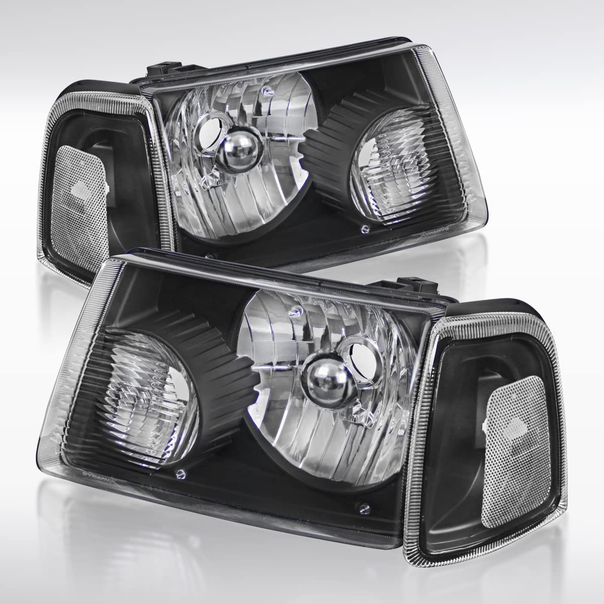 AUTOZENSATION Black Crystal Headlights & Corner Lights Turn Signal Pair Compatible with 2001-2011 Ford Ranger - Upgrade for Enhanced Night Visibility & Style
