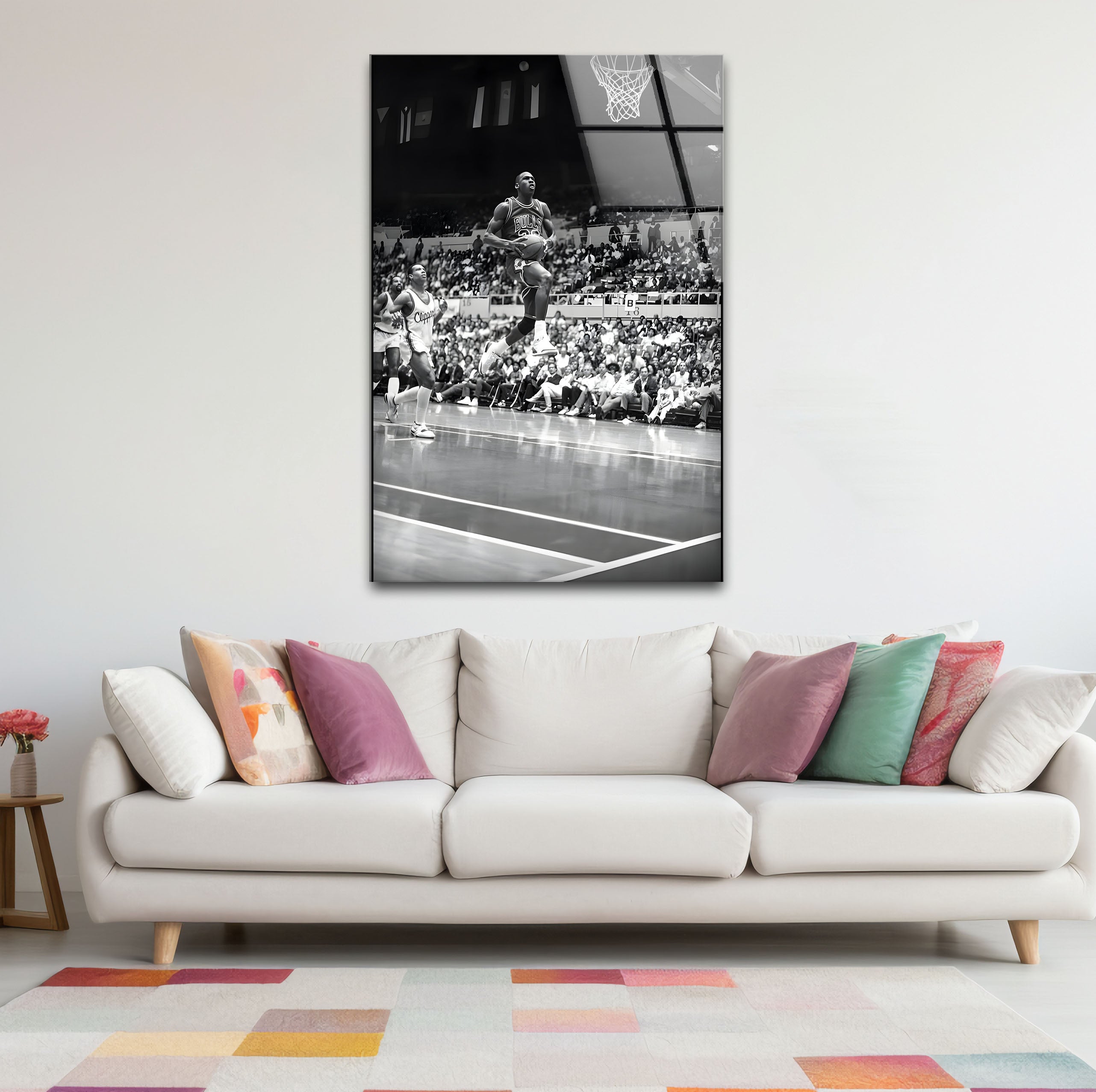 Michael Jordan Black and White Glass Wall Art - Premium Basketball Decor for Home, Office, or Man Cave