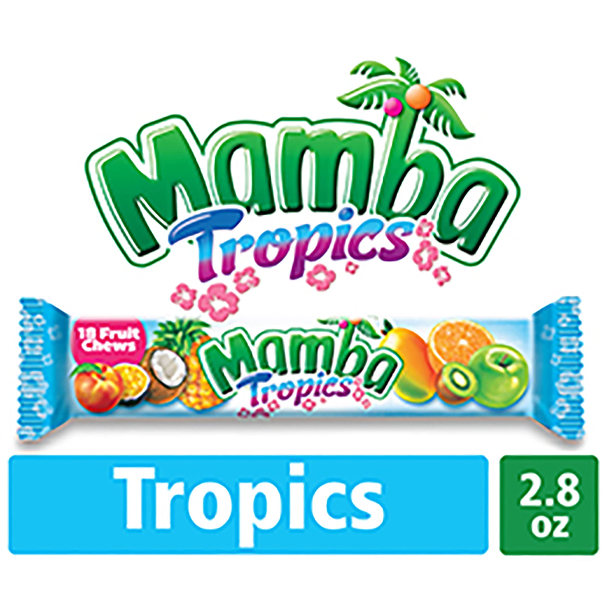 Mamba Tropics Fruit Chews Candy - Assorted Flavors, 18 Pieces per Pack (24 Packs) - Bulk Tropical Candy for Parties, Movie Nights & Office Snacks