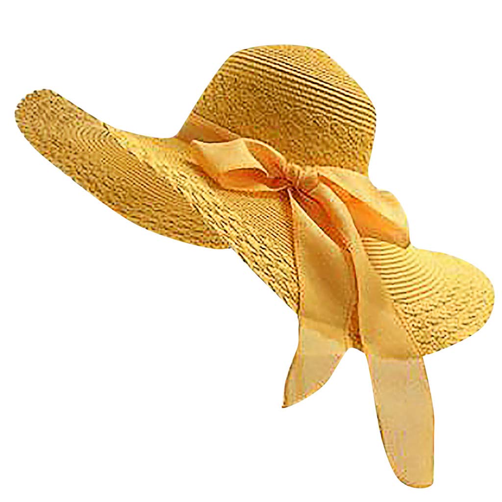 Colorful Wide Brim Floppy Straw Beach Hat for Women - Sun Protection with Bow Detail - Perfect for Outdoor, Vacation, and Summer Fashion