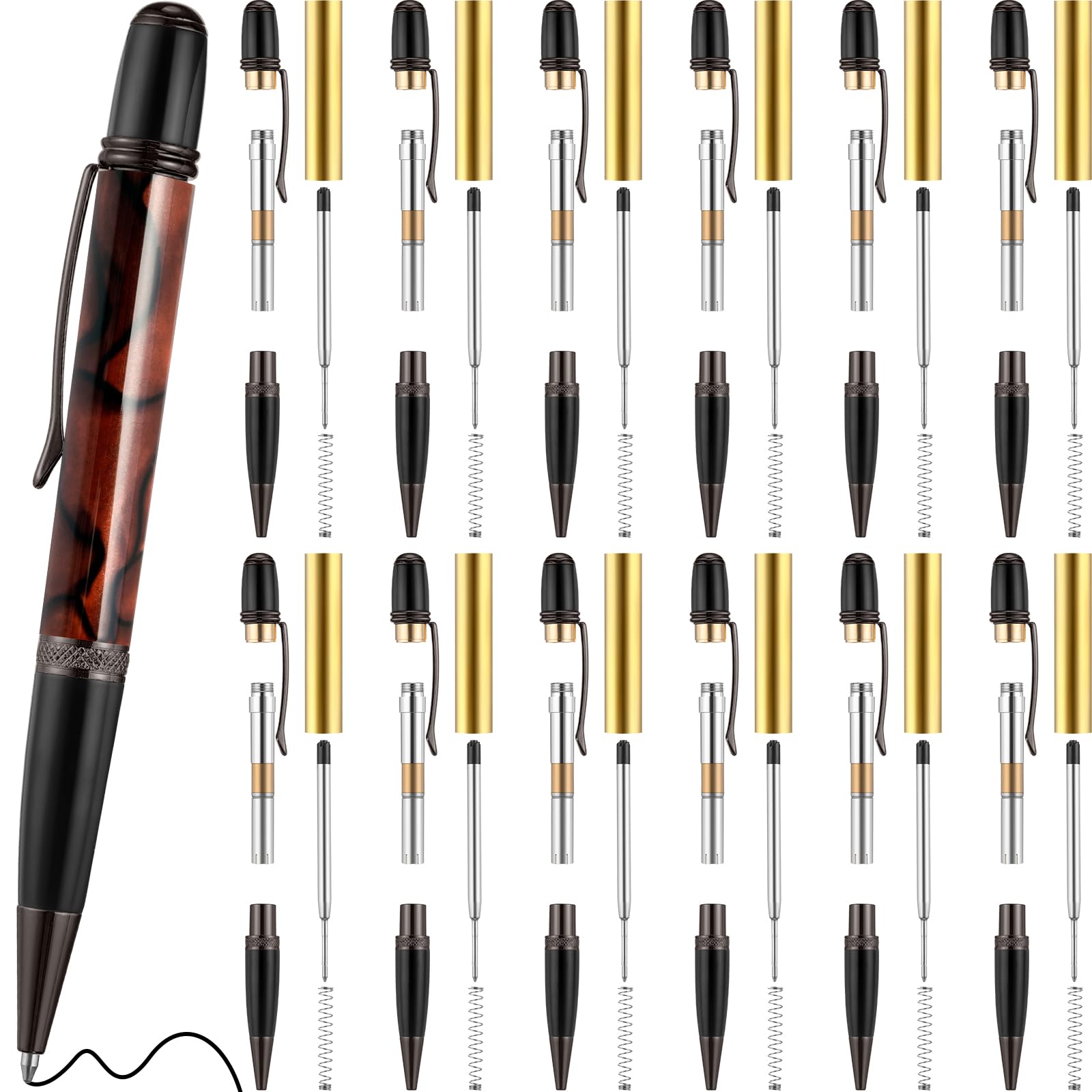 Colarr 12 Pack Woodturning Pen Kit - Twist Ballpoint Pen Making Supplies with Copper Accents & Refills for DIY Woodworking, Classroom Projects - Perfect Teacher & Student Gift (Black) - Ideal for Woodturning Hobbies, School Crafts & Thoughtful Present Giving