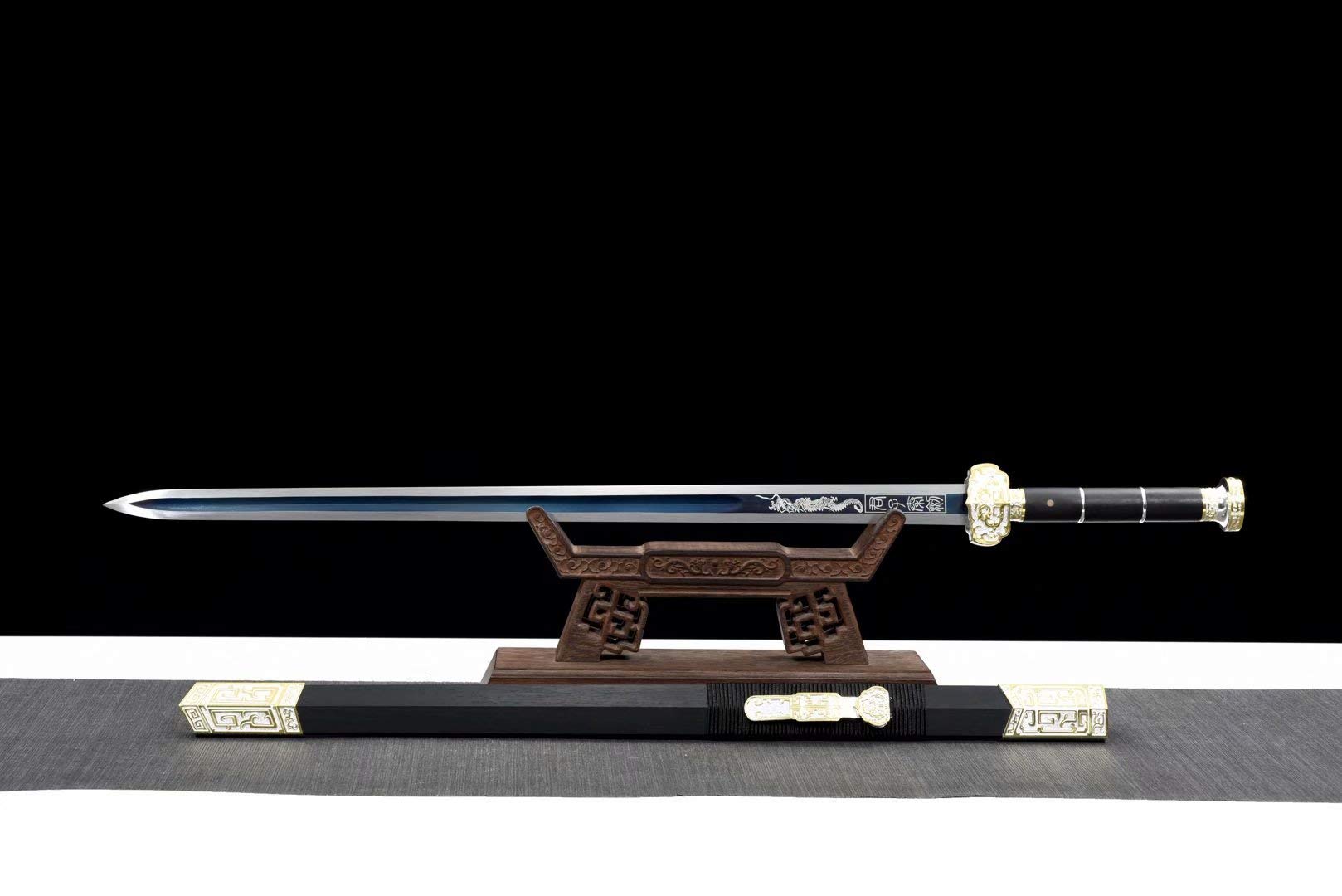 Ruyi Jian Sword - Hand Forged High Carbon Steel Blue Blade with Alloy Fittings & Full Tang - Perfect for Martial Arts Training, Cosplay, and Collectors