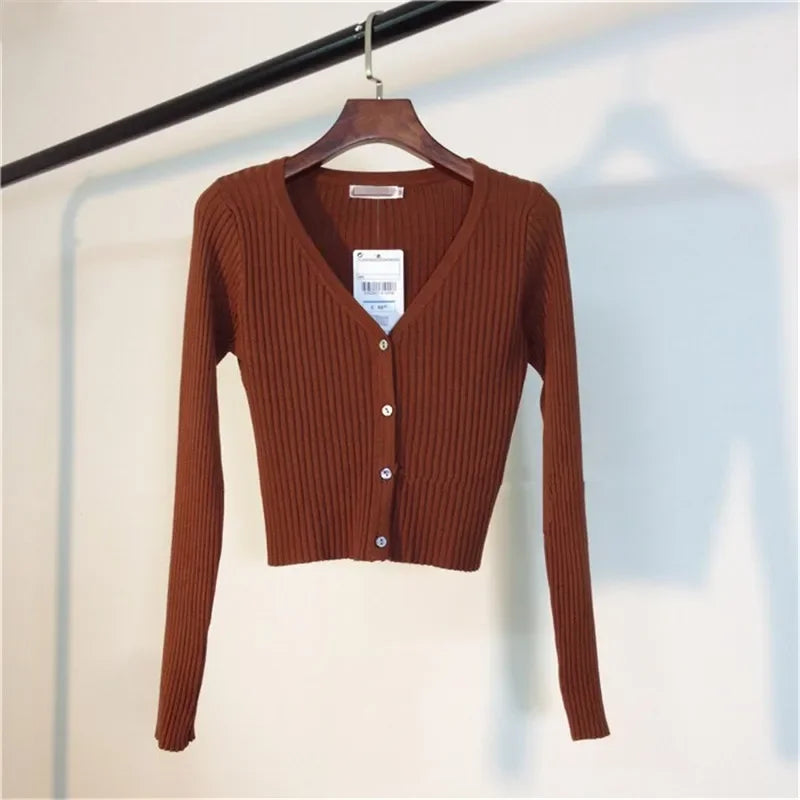 Patchwork Long Sleeve Button-Up Knit Sweater for Women - Cozy Fall & Winter Fashion - Perfect for Casual Outings and Office Wear
