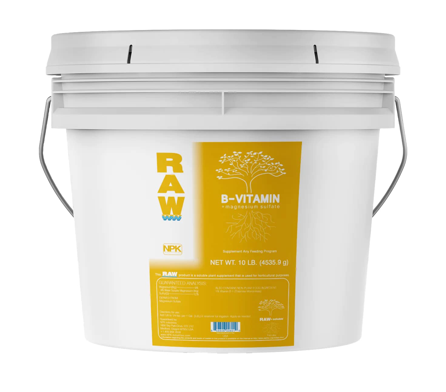 RAW B Vitamin 10lb - Premium Plant Growth Booster with B Complex & Magnesium Sulfate | Promotes Healthy Development, Higher Yields & Better Nutrient Uptake | Ideal for Hydroponics, Soil Gardens & Organic Farming