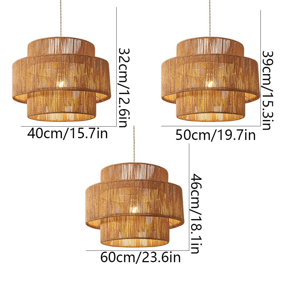 Japanese Hemp Rope Chandelier - Hand-Woven Bamboo Pendant Light Fixture for Ceiling - Natural Woven Hanging Lamp for Bedroom, Restaurant, Homestay & Tea Room Lighting - Boho Home Decor & Zen Atmosphere Creation