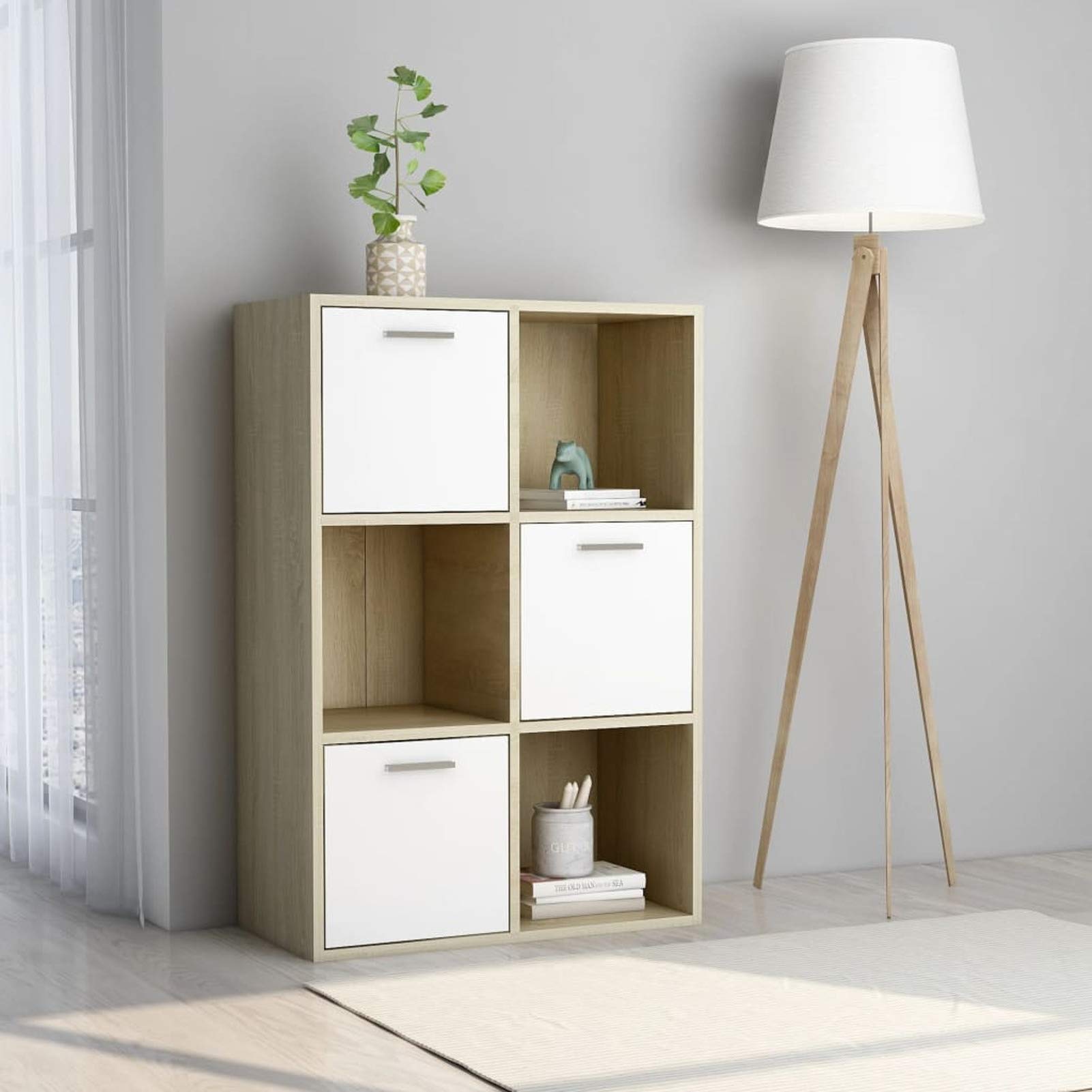 Festnight 3-Cube Storage Cabinet with 3 Doors - White & Sonoma Oak Display Sideboard for Living Room | 23.6