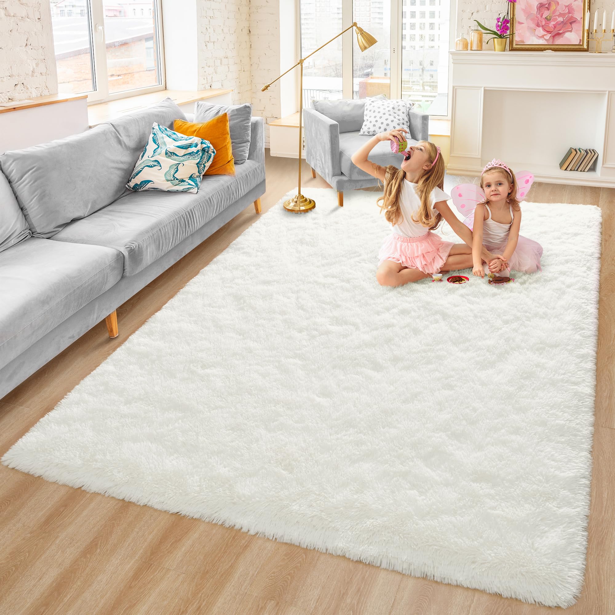 Fluffy Cream White 5x8 Shaggy Area Rug - Ultra Soft Plush Living Room Carpet, Large Fuzzy Bedroom Rug, Cozy Dorm Floor Mat, Kids Room Decor - Perfect for Cozy Home, Apartment & Nursery Aesthetic