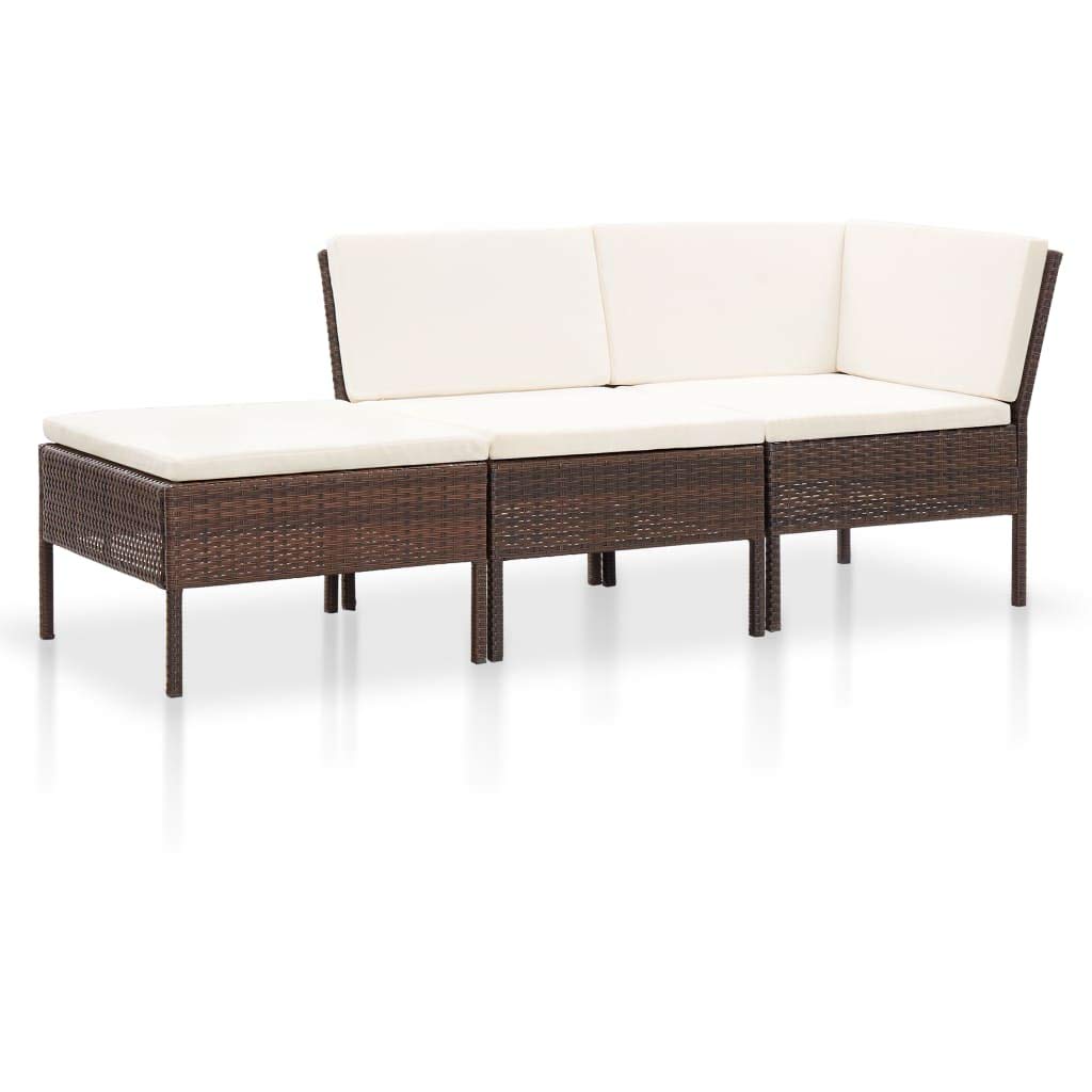 3-Piece Brown Poly Rattan Patio Lounge Set with Cushions - Outdoor Sofa Furniture for Front Porch, Deck, Balcony or Backyard - Perfect for Garden Relaxation & Entertaining Guests