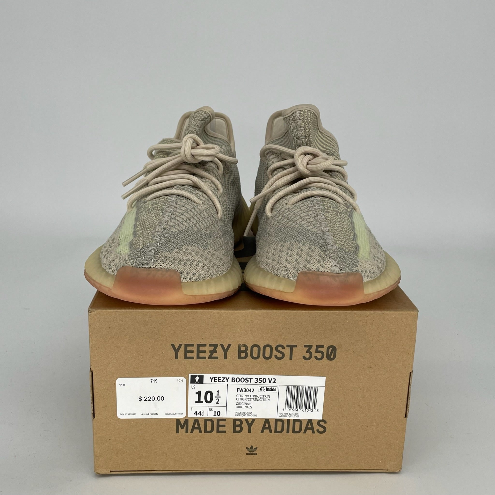Adidas Yeezy Boost 350 V2 Citrin Non-Reflective - Men's Size 10.5 (FW3042) | Running Shoes, Gym Workouts & Casual Streetwear