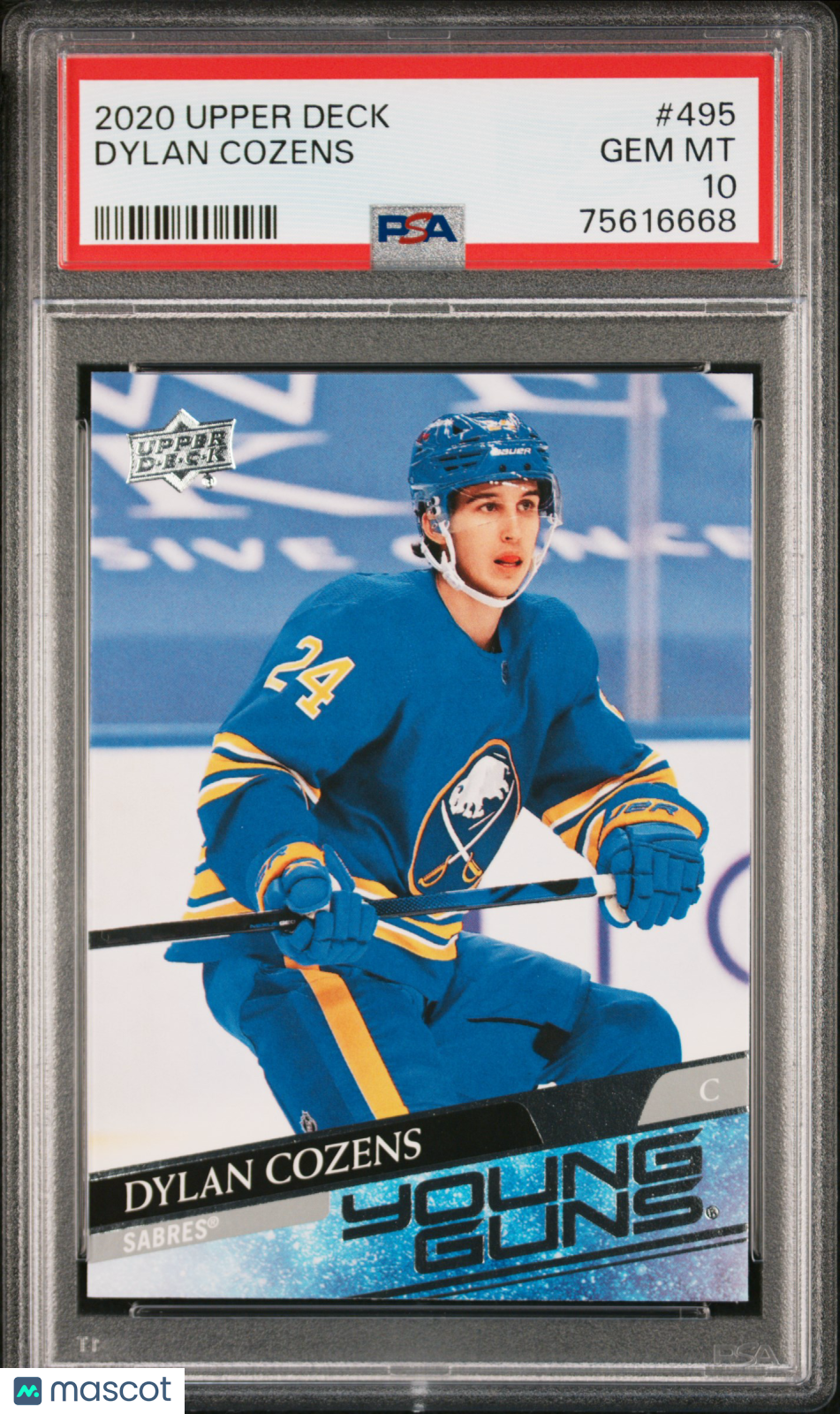 2020-21 Upper Deck Series 2 PSA 10 Dylan Cozens Young Guns Hockey Card #495 - Perfect for Collectors and Sports Memorabilia Displays