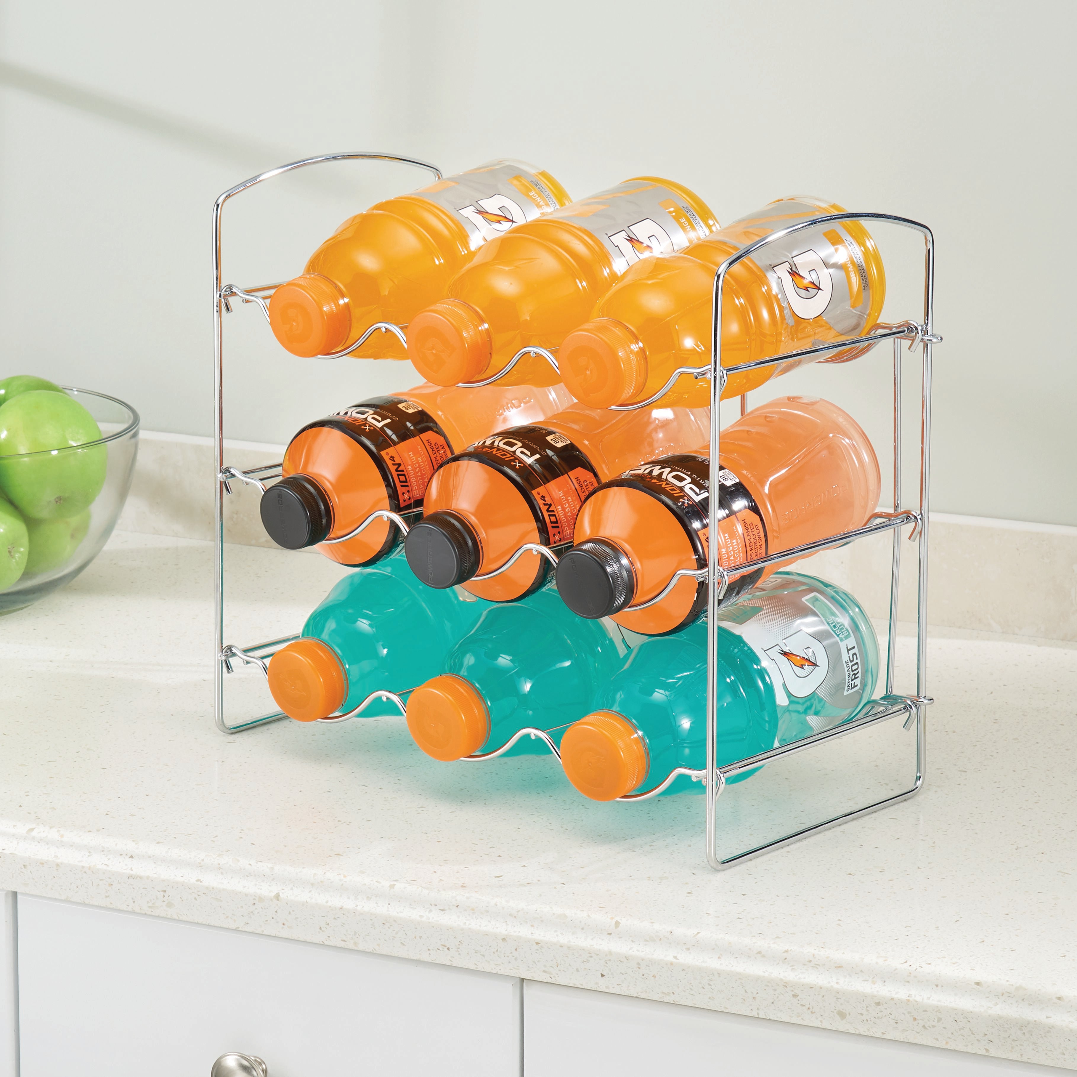 9 Bottle Chrome Wine Rack - Space Saving Countertop or Wall Mount Wine Storage Organizer for Kitchen, Dining Room, Bar or Cellar