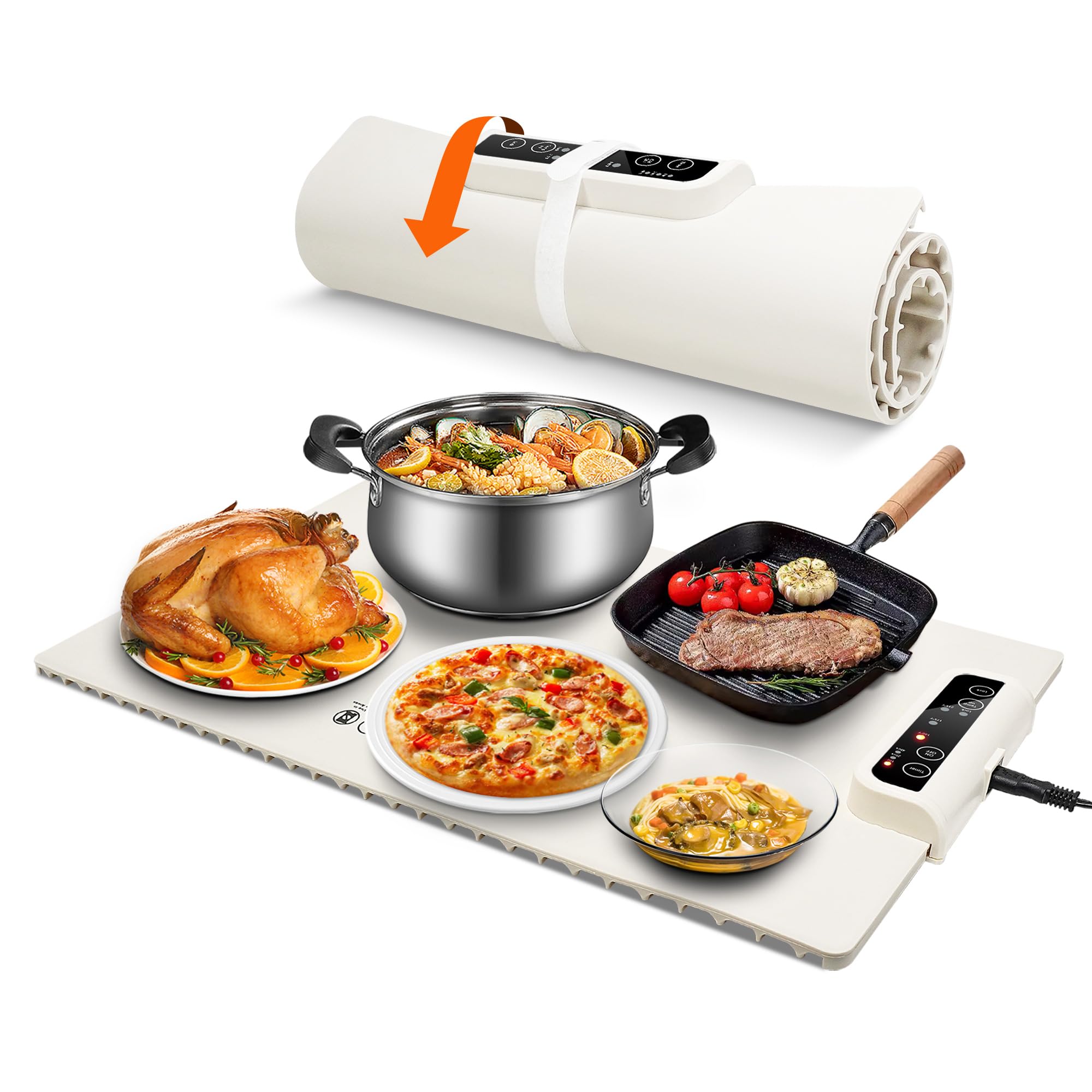 Vieshful Electric Warming Tray - Silicone Heating Mat for Food, Foldable Warming Plate with Full Surface Heating, 3 Temperature & Timer Settings - Perfect for Parties, Buffets, Holiday Gatherings & Family Dinners - Keep Food Warm at Home or Outdoor Events