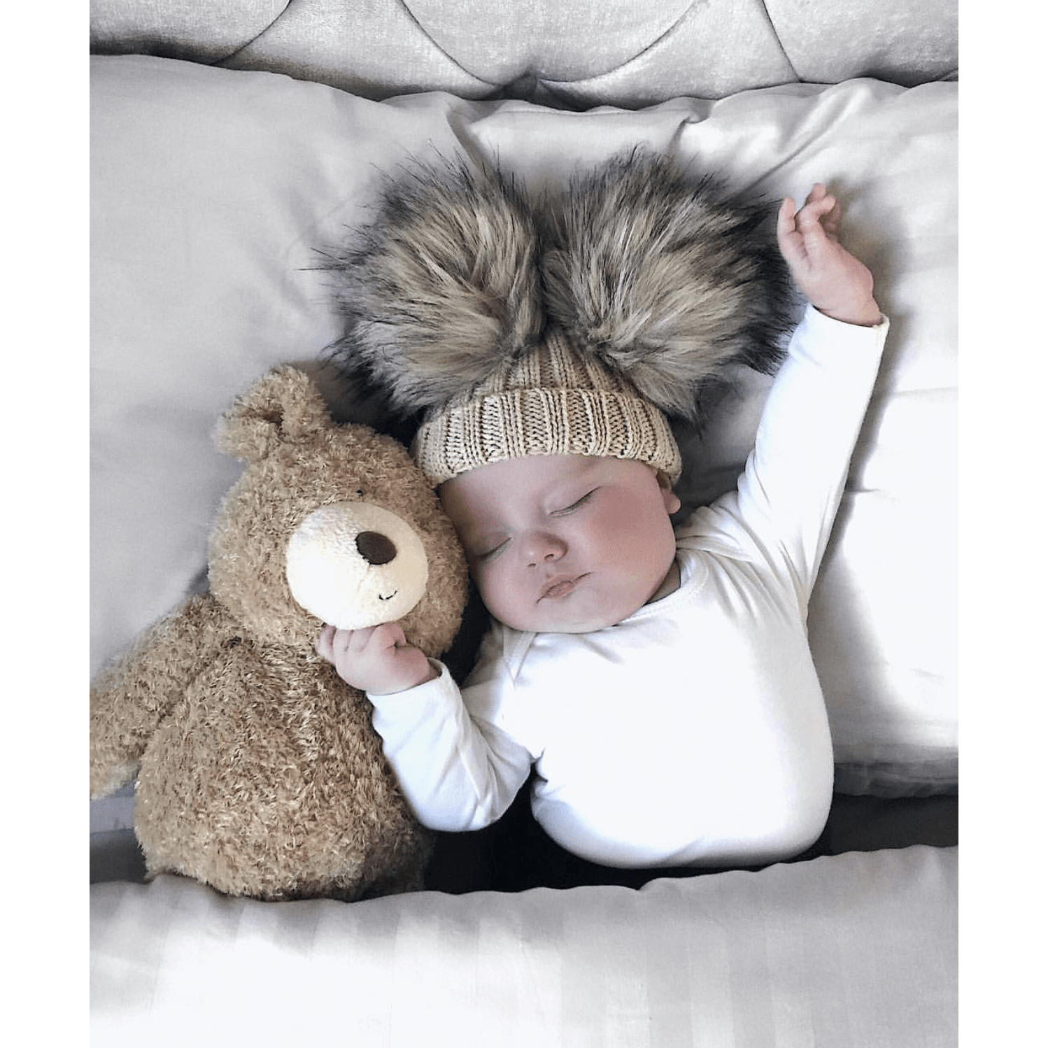 Cozy Knitted Double Faux Fur Pom Pom Winter Hat for Women - Warm Beanie with Soft Faux Fur Balls - Perfect for Cold Weather, Snow Days & Outdoor Activities