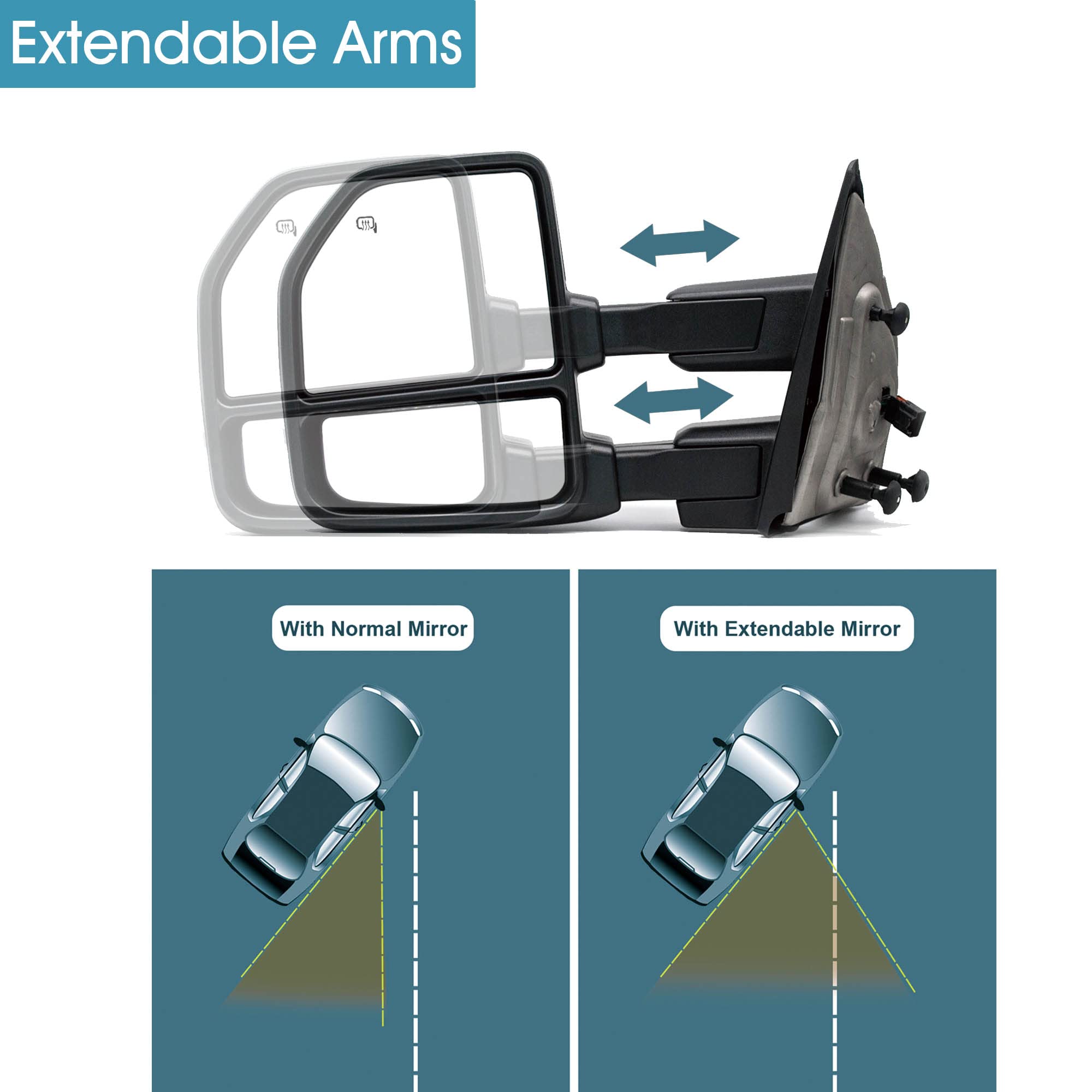 BOOLEE Power Heated Towing Mirrors with LED Turn Signal & Puddle Lights - Manual Folding Chrome Cap for 2004-2014 Ford F150 Pickup Truck (Driver & Passenger Side) - Perfect for Towing, Off-Roading & Night Driving