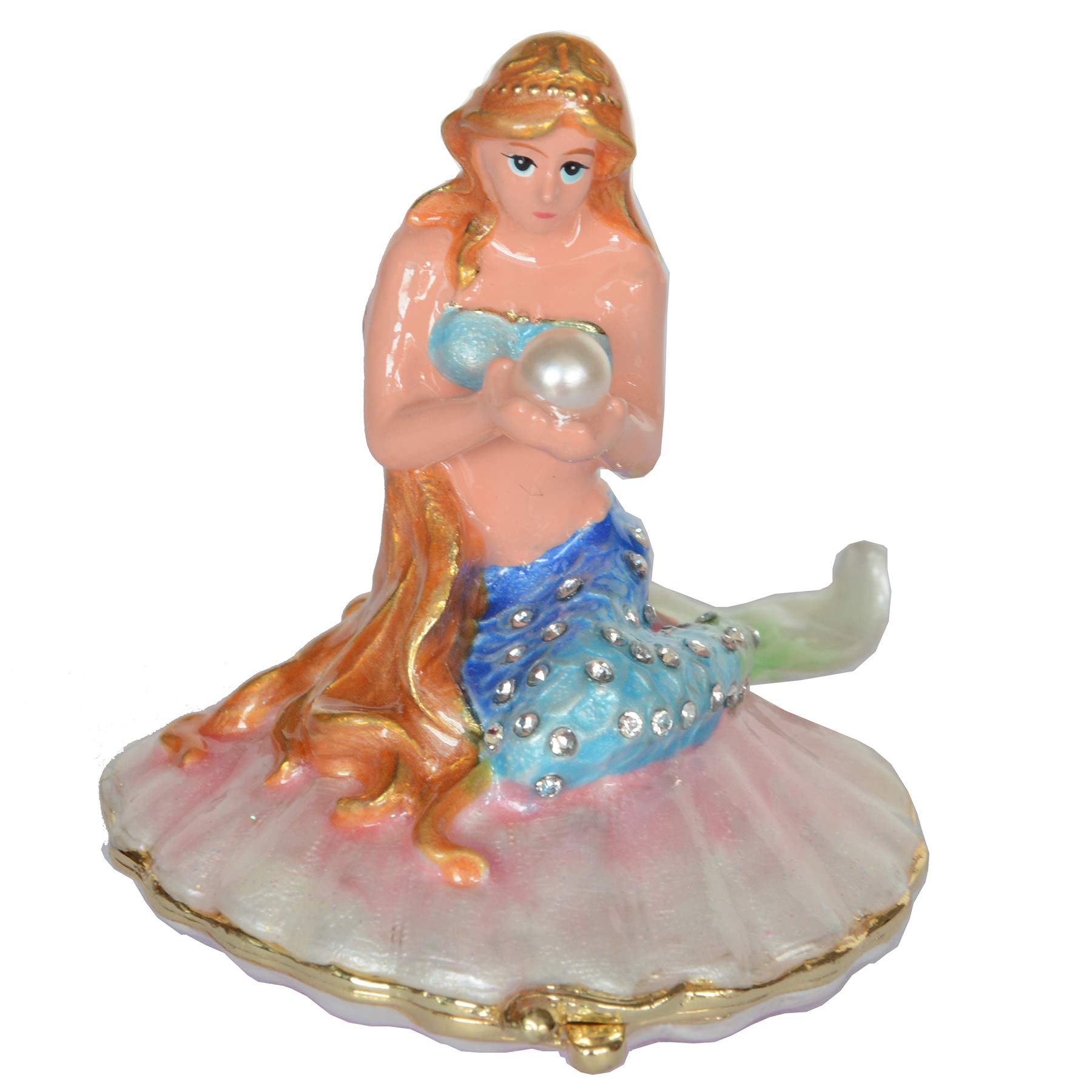 Exquisite Mermaid on Scallop Shell Jewelry Box - Metal Ring Holder & Trinket Box for Collectors - Perfect Gift for Beach Lovers, Home Decor & Jewelry Storage