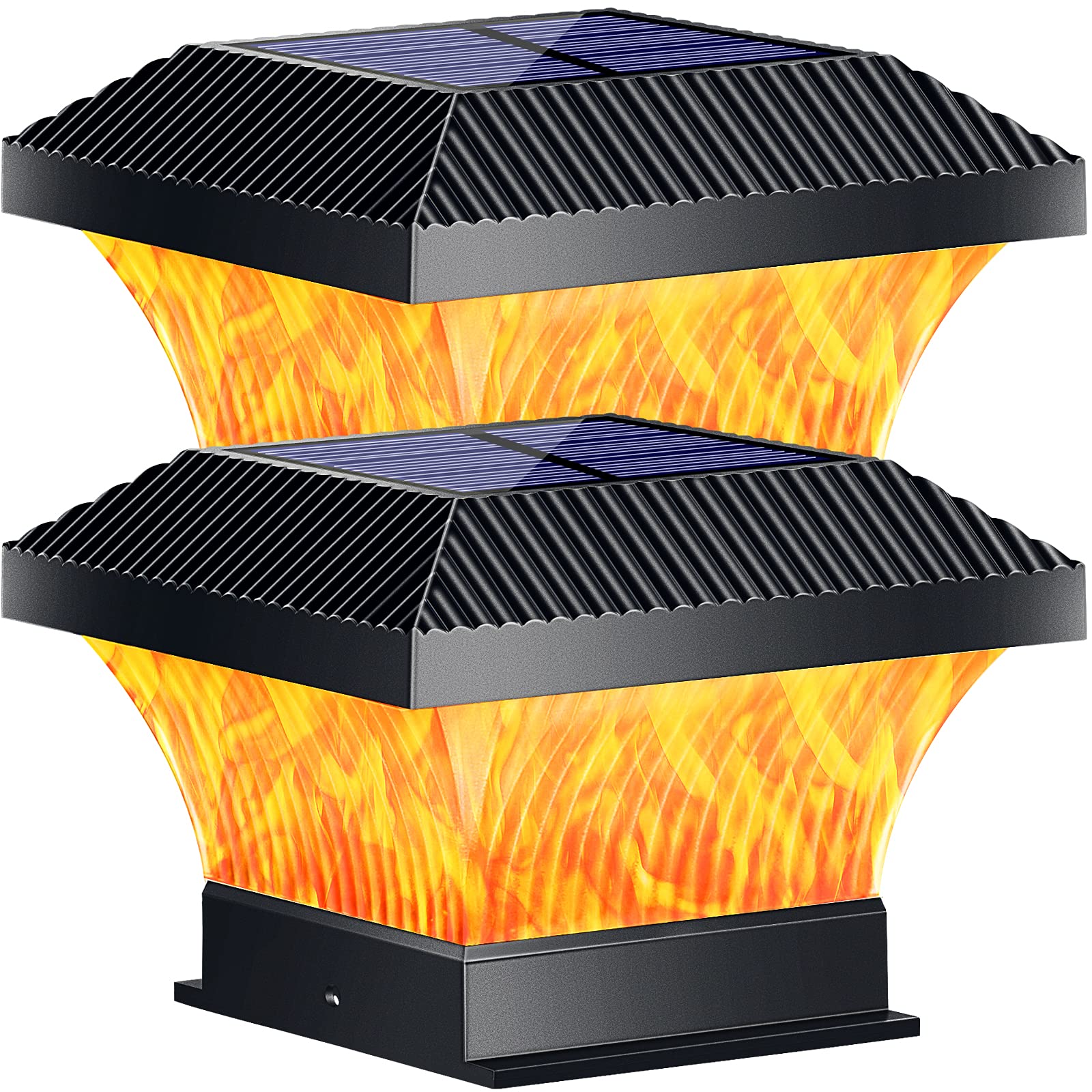 TomCare Solar Post Cap Lights - Flickering Flame Solar Lights for Outdoor Fence, Deck & Patio (4x4 & 6x6 Posts) - Waterproof Solar Powered Decorative Lighting - Perfect for Garden, Pathway & Backyard Ambiance - 2 Pack