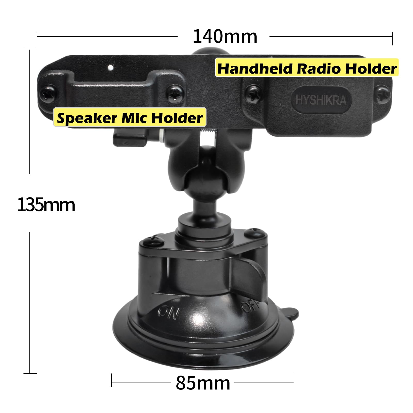 HYSHIKRA Handheld Radio and Mic Mount - Universal Walkie-Talkie Holder with Strong Suction Cup & Sticky Gel Pad for Car Windshield/Dashboard - Compatible with Baofeng UV5R, Motorola Talkabout, Midland, Cobra, Yaesu Two Way Radios - Perfect for Road Trips, Camping & Outdoor Adventures