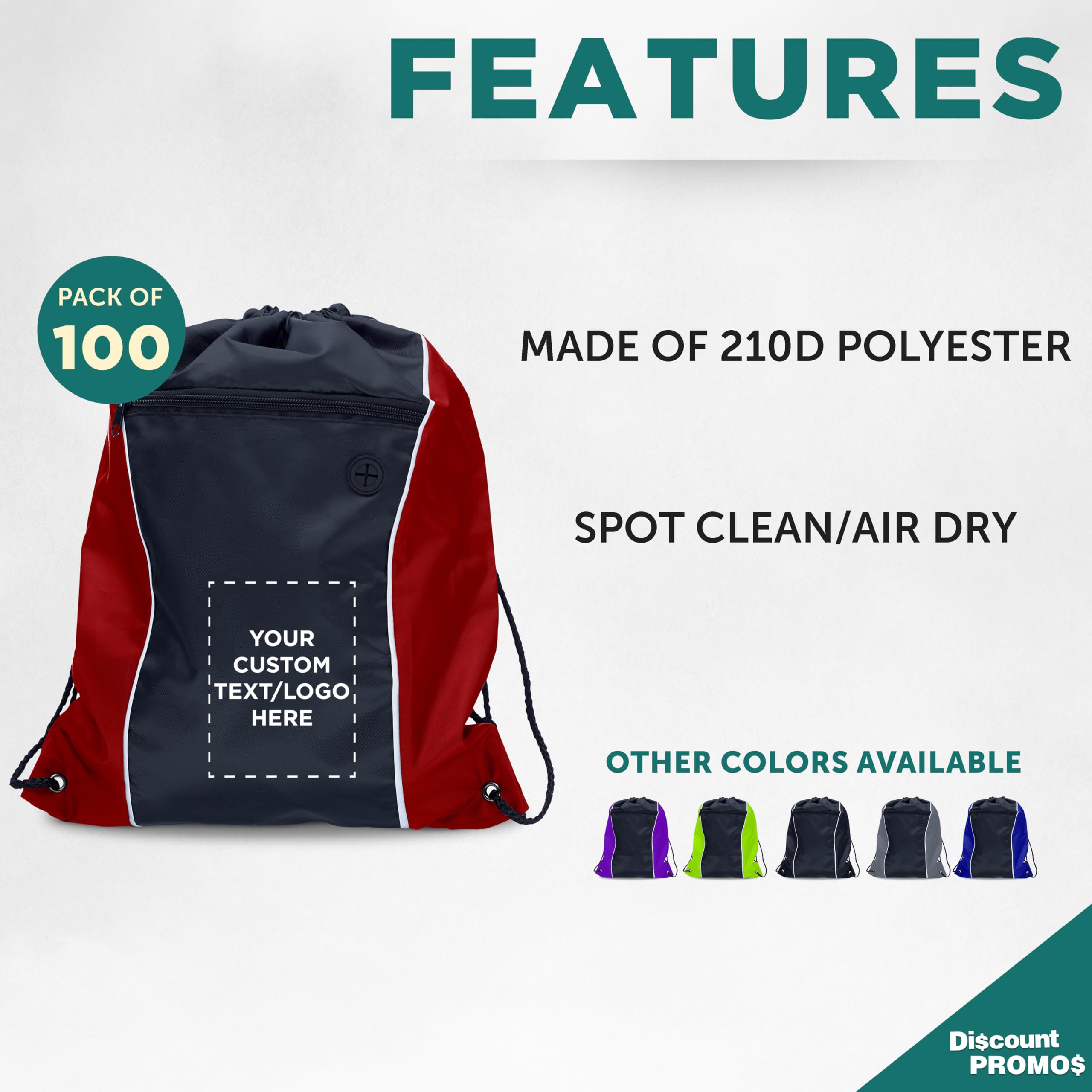 Customizable Two-Tone Drawstring Backpacks - 100 Pack Non-Woven Durable Sports Bags - Add Your Text & Logo - Perfect for Gym, Travel, Work & Outdoor Activities - Bulk Discount Promo - Red