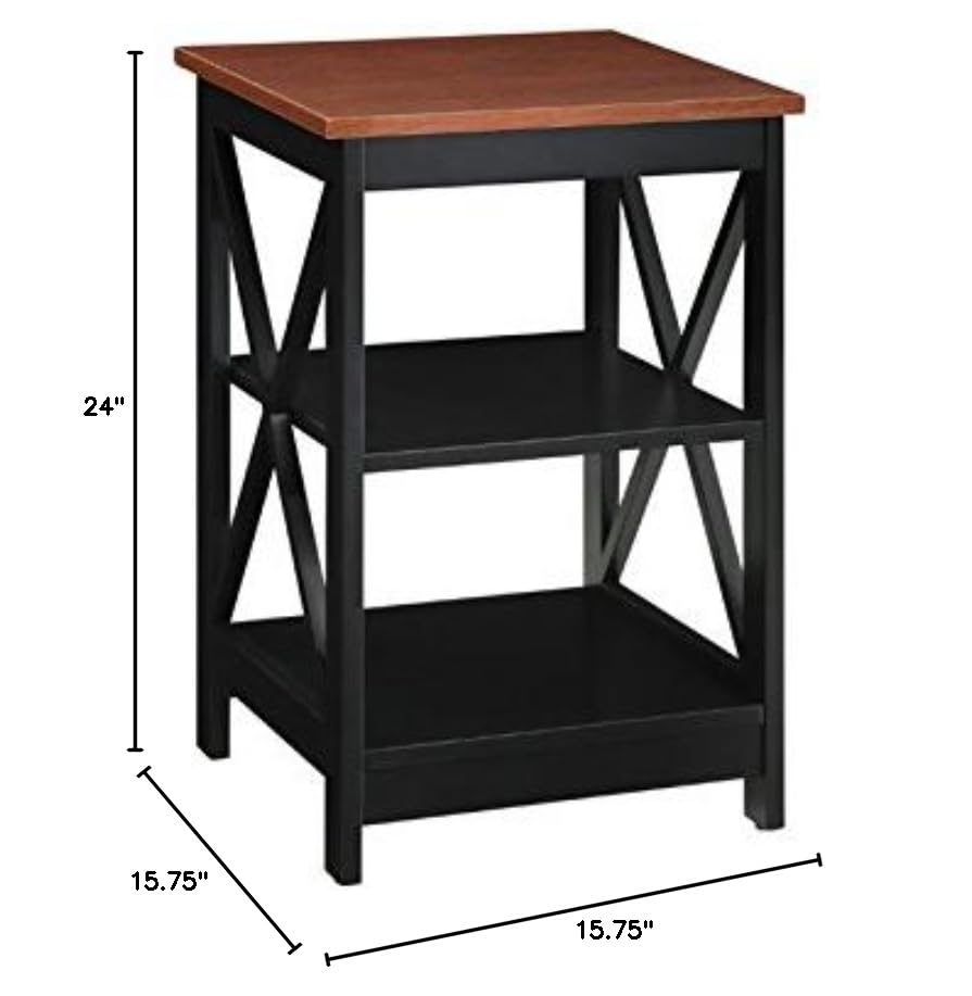 Home Square 2-Piece Solid Wood End Table Set - Black & Cherry Finish - Perfect for Living Room, Bedroom, or Office Side Tables