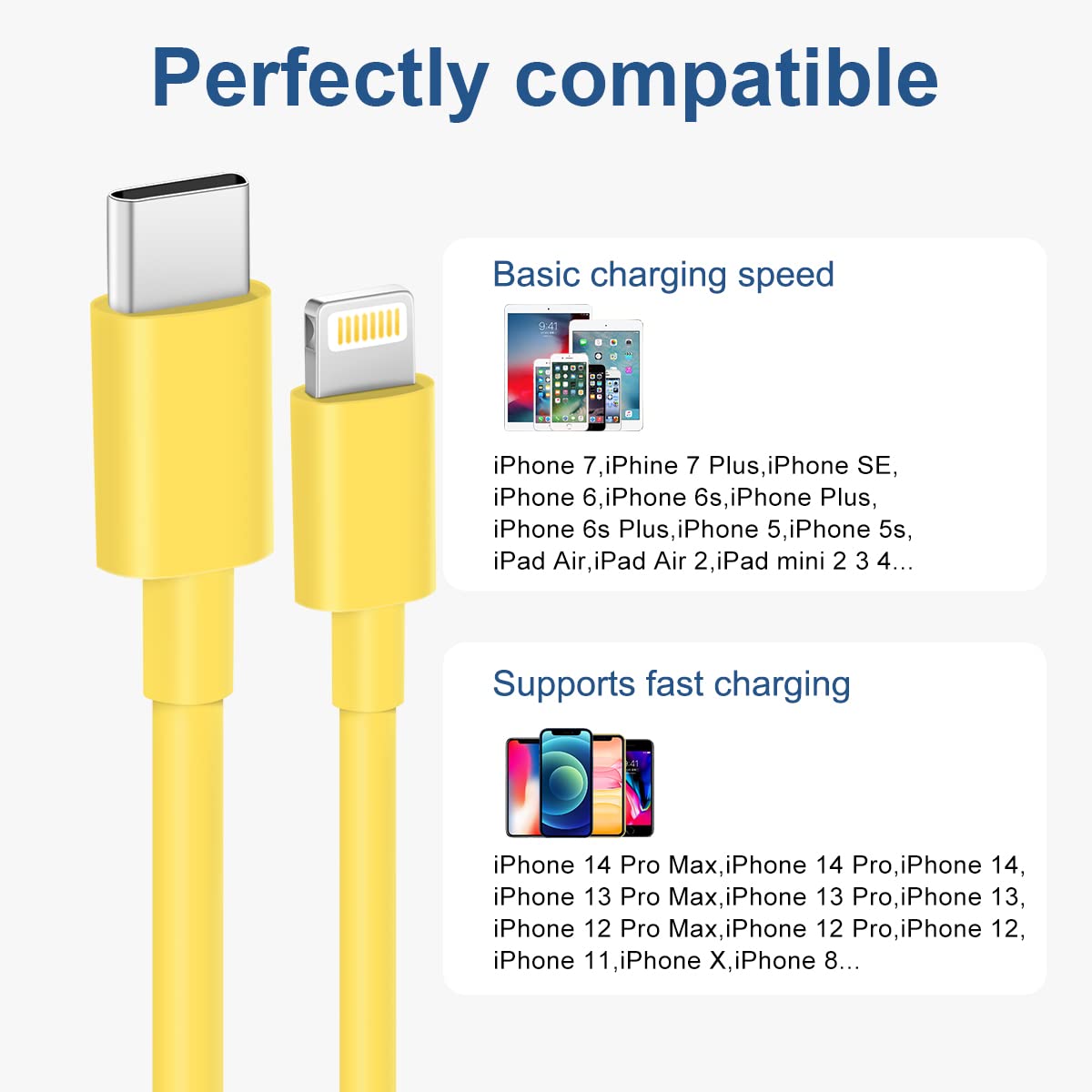 MFi Certified USB C to Lightning Cable 2-Pack 6Ft - Fast Charging Cord Compatible with iPhone 14/13/12/11/SE/XS/XR/X, iPad Mini/Air, iPod & AirPods - Perfect for Home, Office & Travel Charging