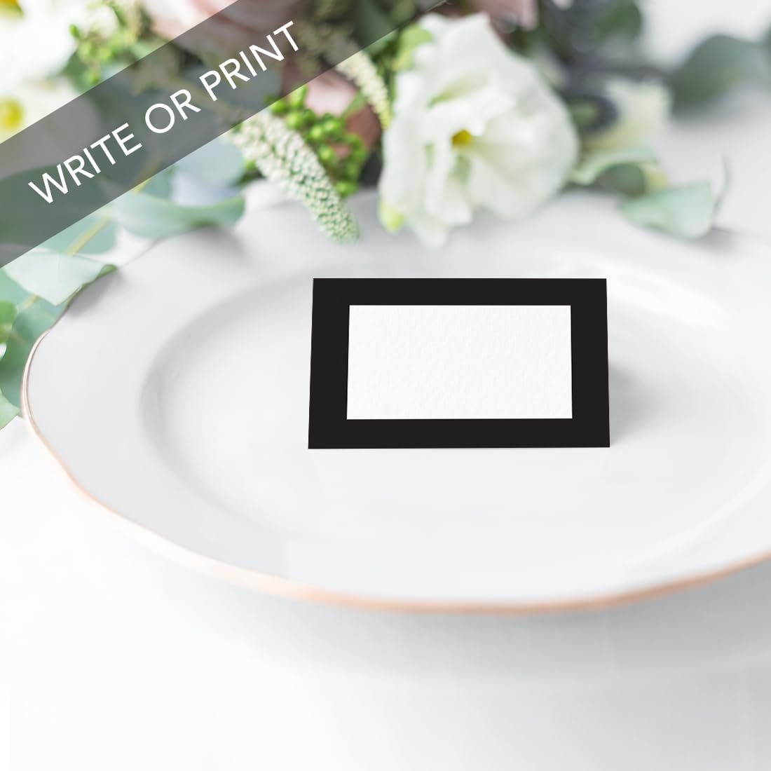 Andaz Press Printable Table Tent Place Cards - 20-Pack Formal Black & White Blank Name Cards for Wedding, Baby Shower, Graduation | Perfect for Seat Placements, Table Settings & Food Labeling at Events