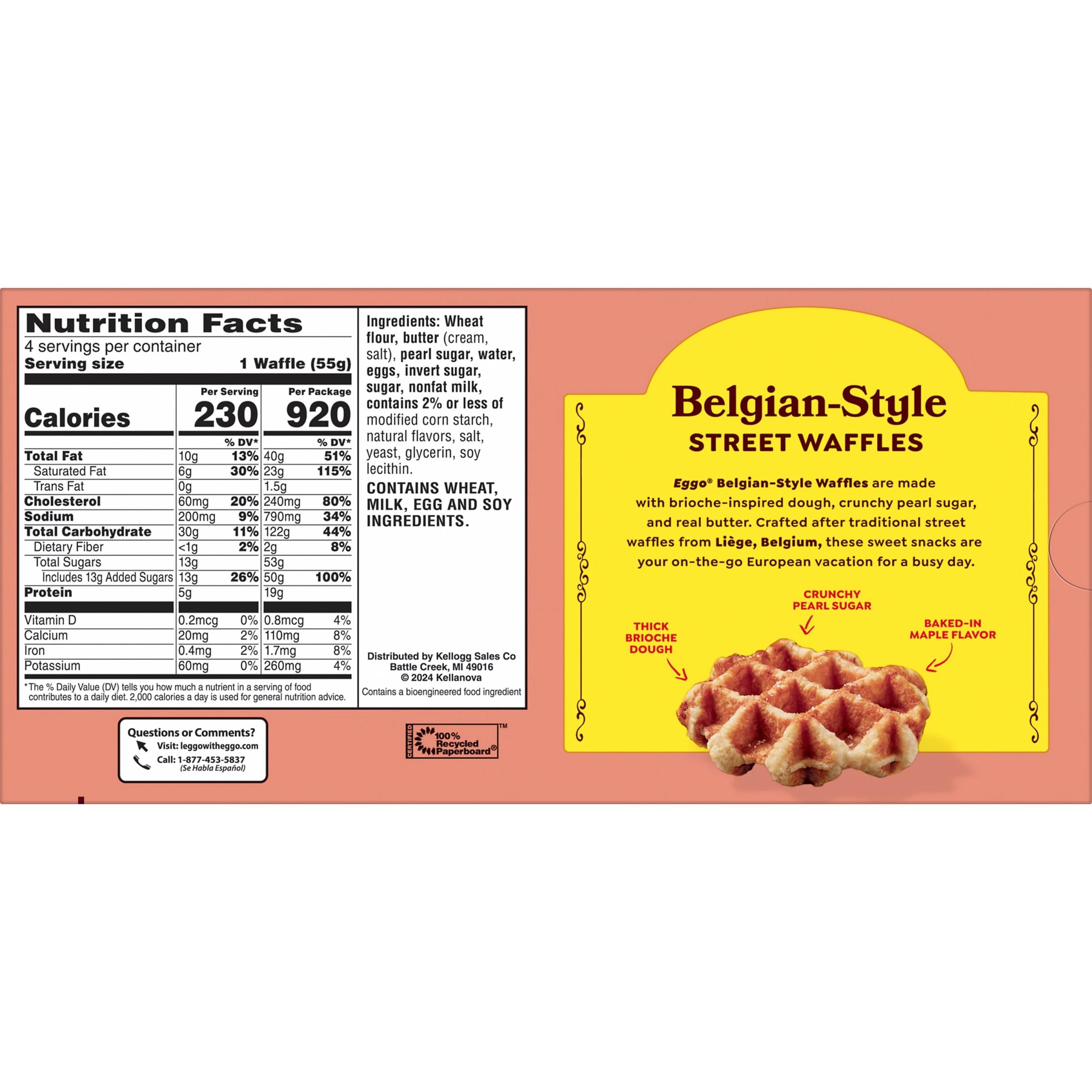 Eggo Frozen Belgian-Style Waffles - Buttery Maple Flavor, 7.76oz Box (4 Waffles) - Quick Breakfast, Kids Snacks & On-the-Go Meals - Perfect for Busy Mornings, School Lunches and Afternoon Treats