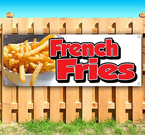 13 oz Heavy-Duty Vinyl French Fries Banner - Single-Sided with Metal Grommets | Durable Non-Fabric Restaurant & Fast Food Decor | Perfect for Cafes, Diners, and Food Truck Branding