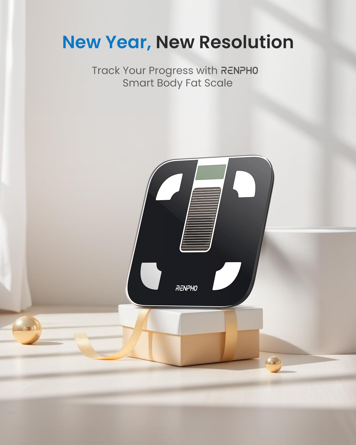 Renpho Solar-Powered Smart Body Weight Scale - Bluetooth Digital Bathroom Scale with Body Fat & Composition Analysis, No Batteries Needed, 400 lbs Capacity - Perfect for Home Gym, Fitness Tracking & Health Monitoring