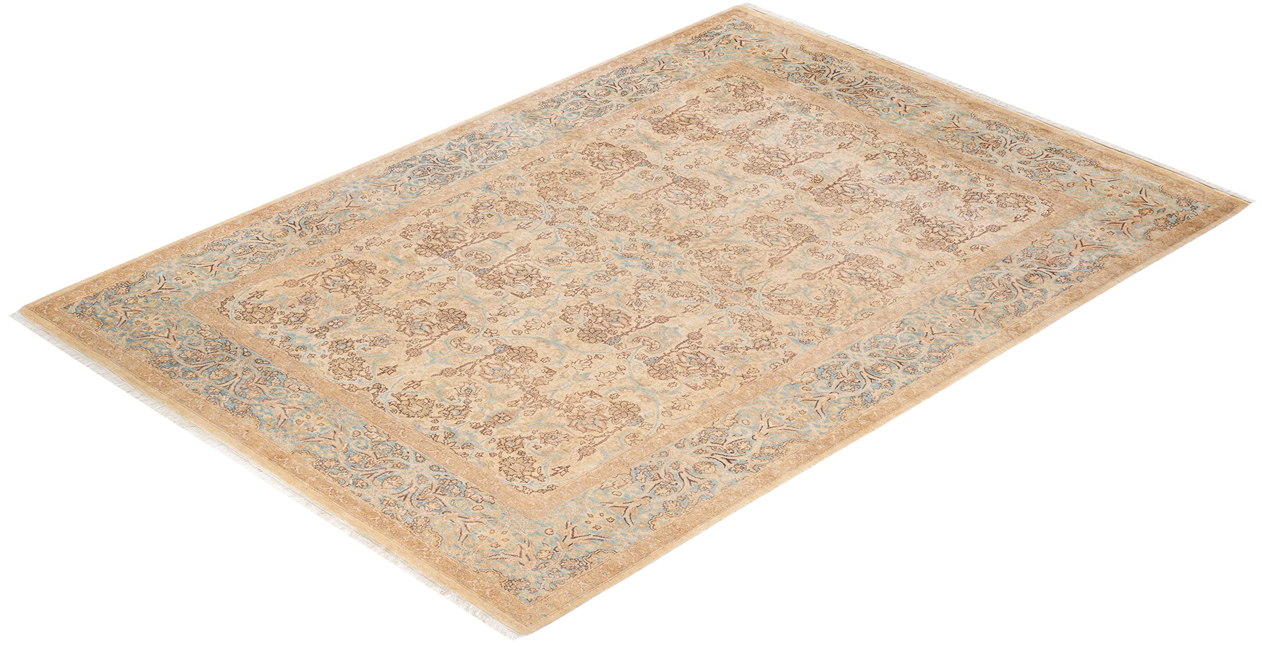 Handmade Wool Oriental Mogul Ivory 6x9 Area Rug - Solo Rugs One of a Kind Hand Knotted Traditional Design for Living Room, Bedroom & Home Decor