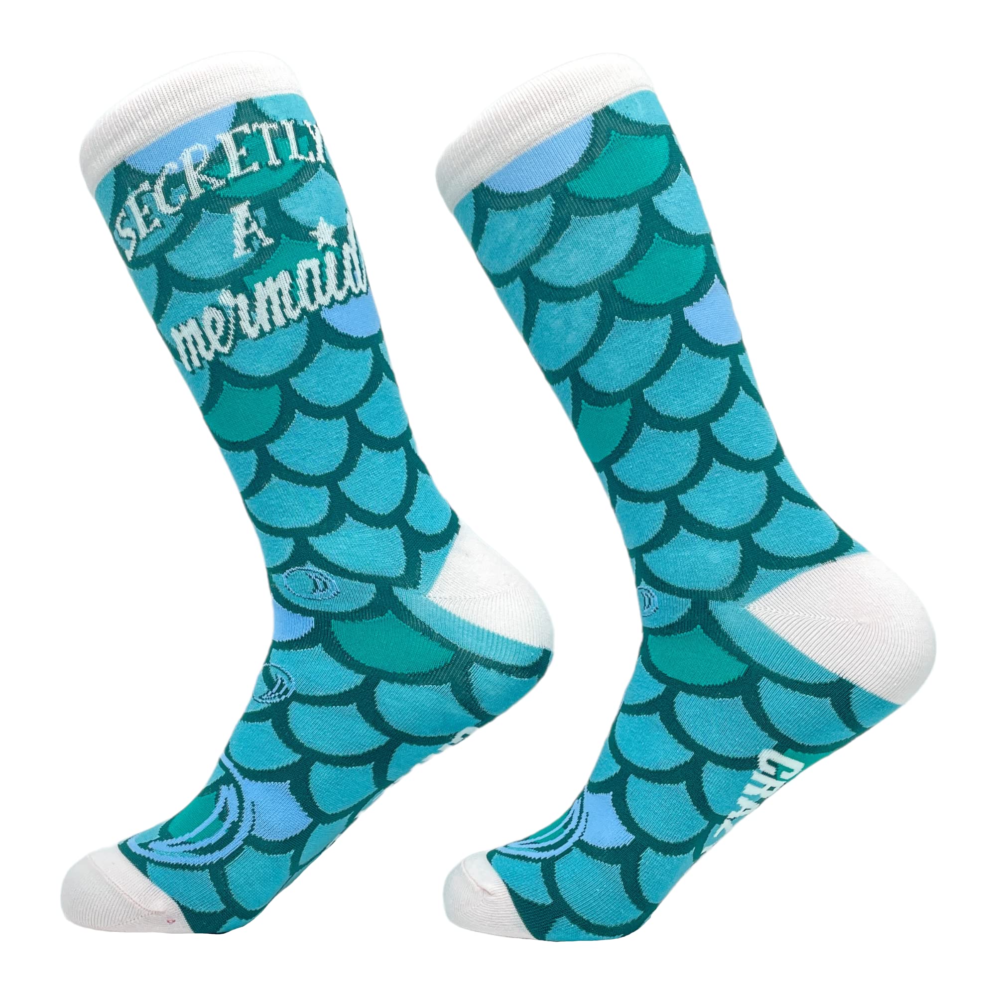 Crazy Dog Women's Secretly A Mermaid Novelty Socks - Colorful Bright Fun Graphic Ankle Socks | Cute Gift for Her, Beach Day, Mermaid Costume or Everyday Wear