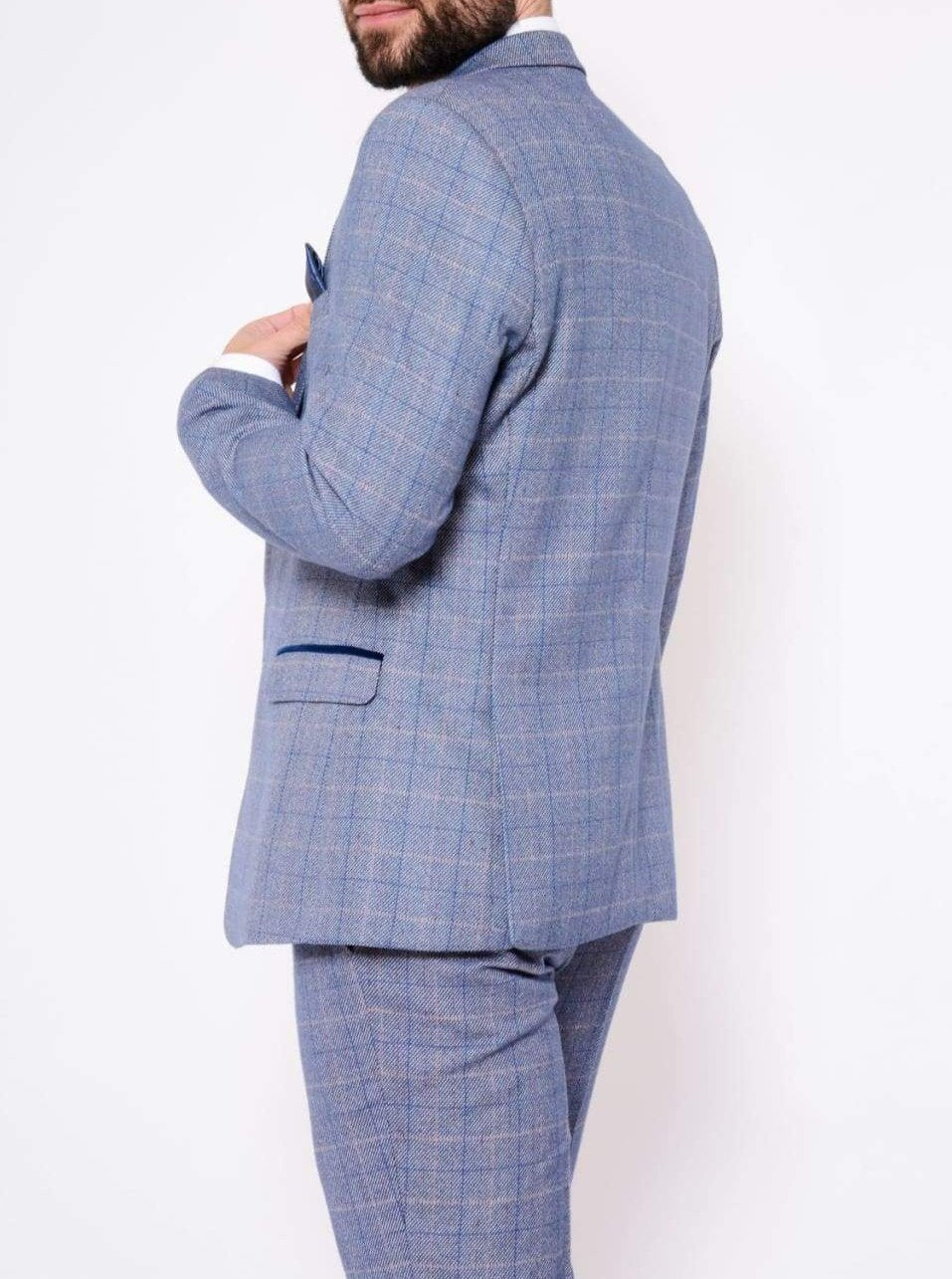 Marc Darcy Harry Light Blue Tweed Check Suit Blazer for Men - Classic Slim Fit Formal Jacket - Perfect for Weddings, Business Meetings & Office Wear