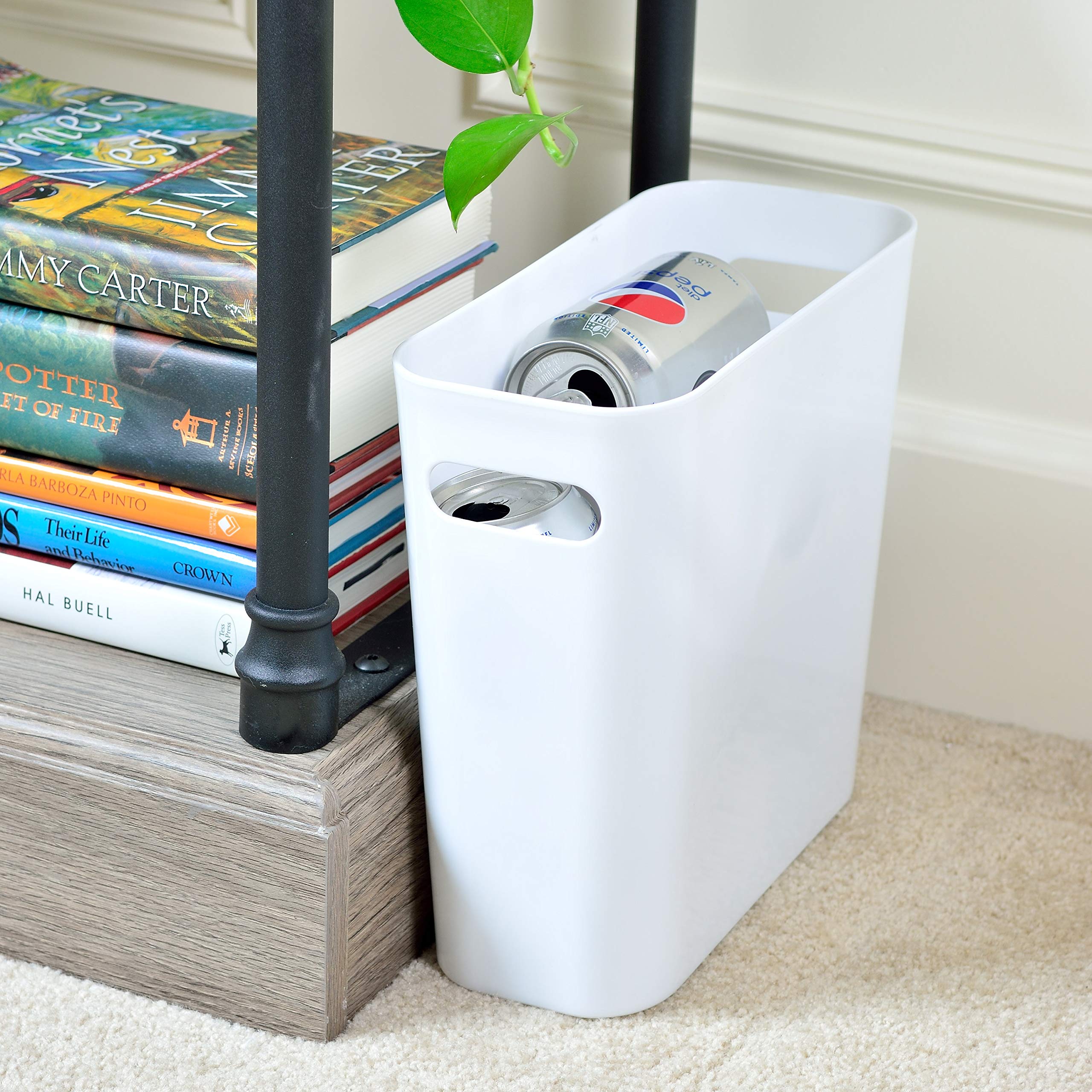 Youngever 1.5 Gallon Slim Plastic Trash Can with Handles - Small Garbage Bin for Kitchen, Bathroom, Office, Living Room & Study - Space Saving Waste Container (2 Pack, White) - Perfect for Small Spaces & Home Organization