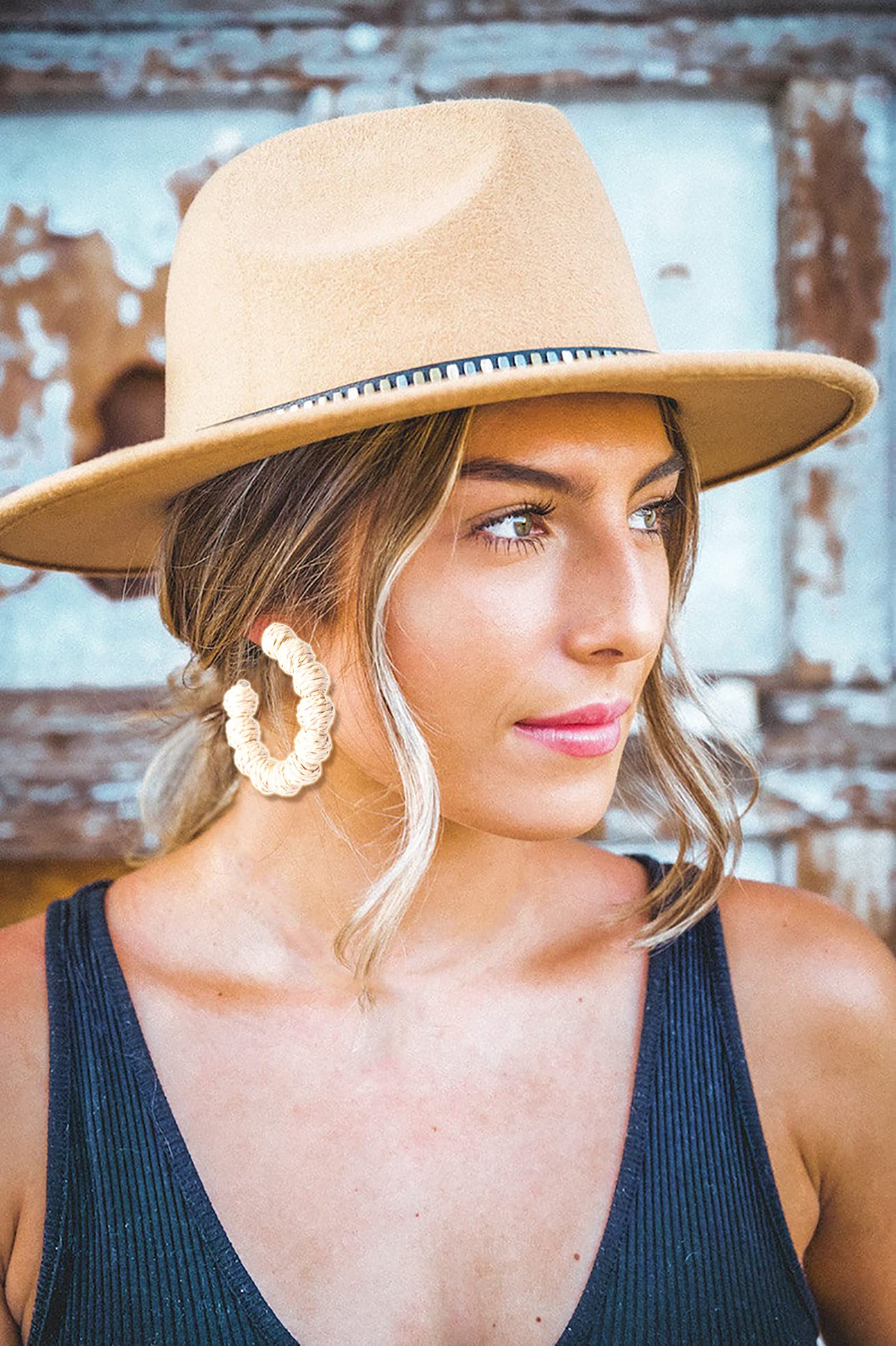 Handmade Rattan Hoop Earrings for Women - Bohemian Woven Straw Wicker Braid Dangle Drop Earrings | Summer Beach Jewelry for Vacation, Festival & Boho Chic Outfits