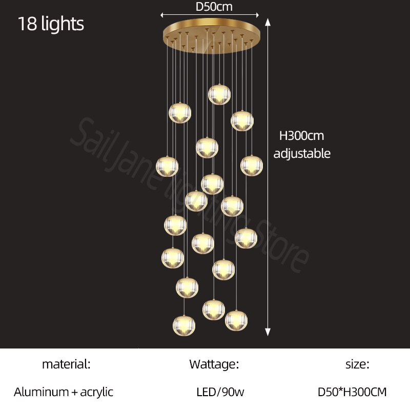Crystal Ball Staircase Chandelier - Elegant Modern Lighting Fixture for Stairwell, Foyer & Entryway - Perfect for Home Decor, Wedding Venues & Luxury Spaces