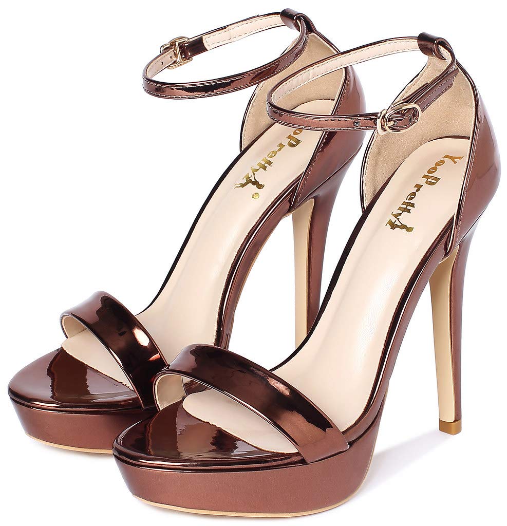 YooPrettyz Women's Metallic Ankle Strap Platform High Heel Dress Sandals - Elegant Party Shoes for Weddings, Prom & Evening Events