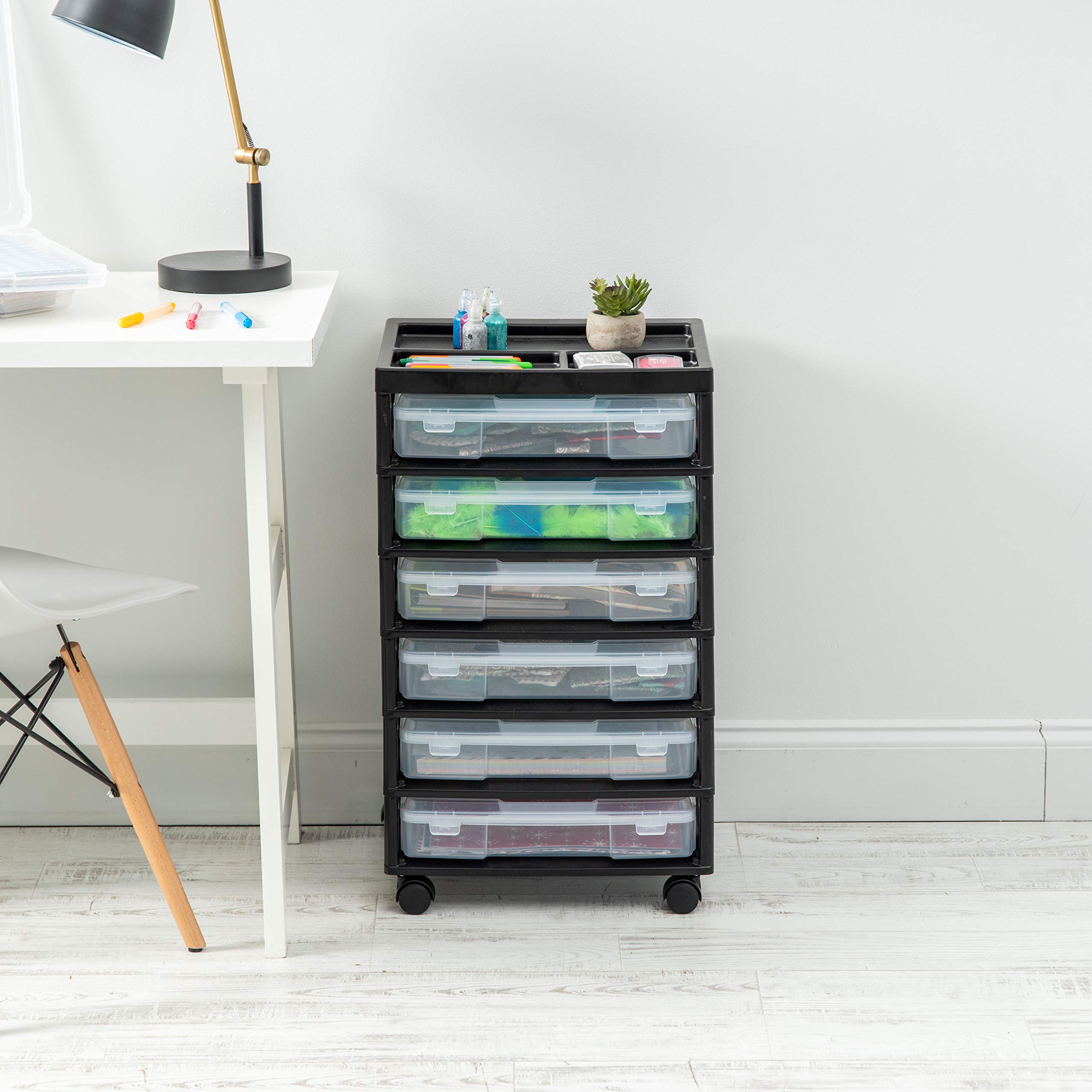IRIS USA Scrapbook Storage Cart with Organizer Top, 12 Cases & Craft Accessories - Perfect for Scrapbooking, Card Making & Craft Room Organization