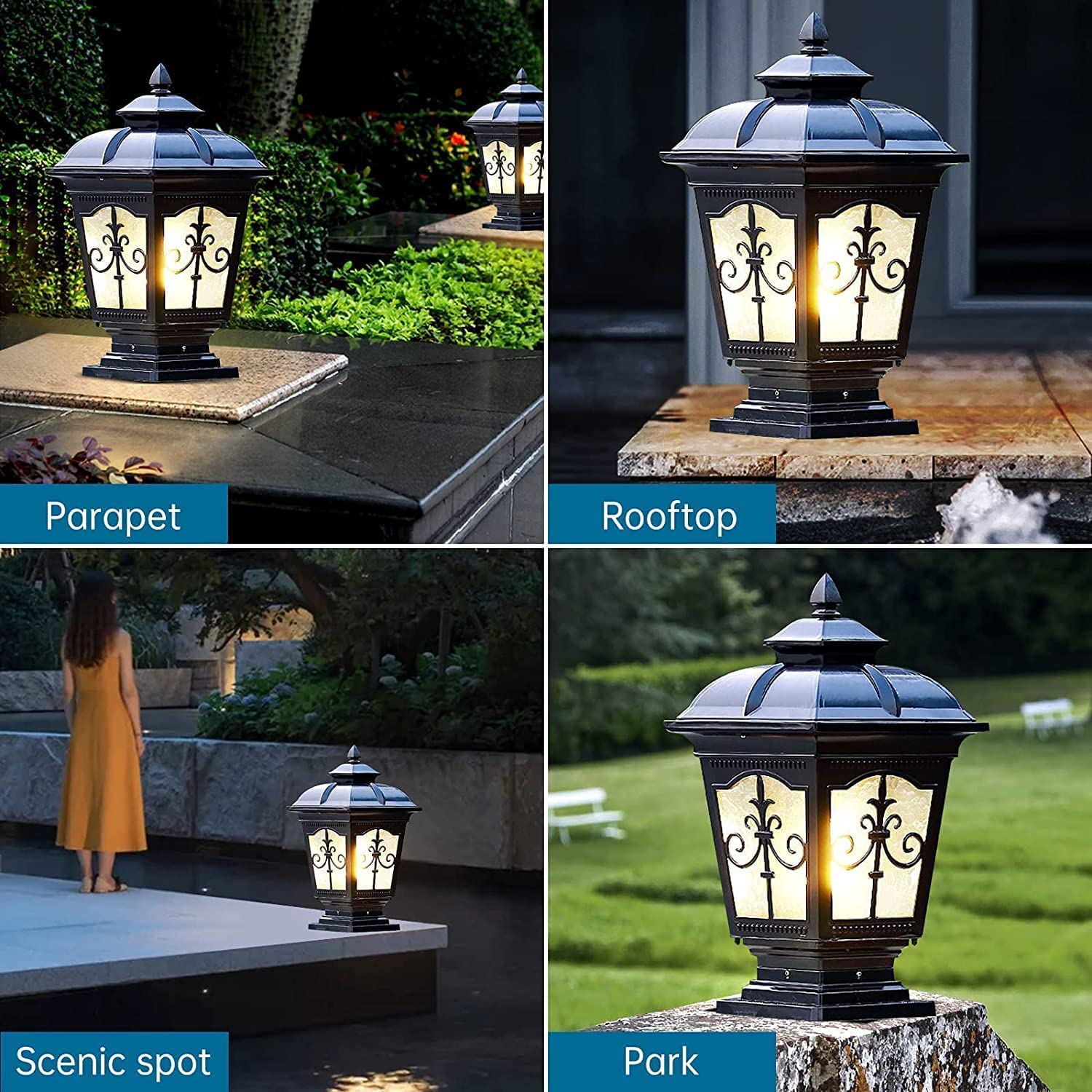 Outdoor Column Lights IP65 Waterproof - Aluminum & Glass Garden Post Lights for Fence, Patio, Landscape - Black Exterior Pillar Lights for Yard, Driveway, Walkway Decoration