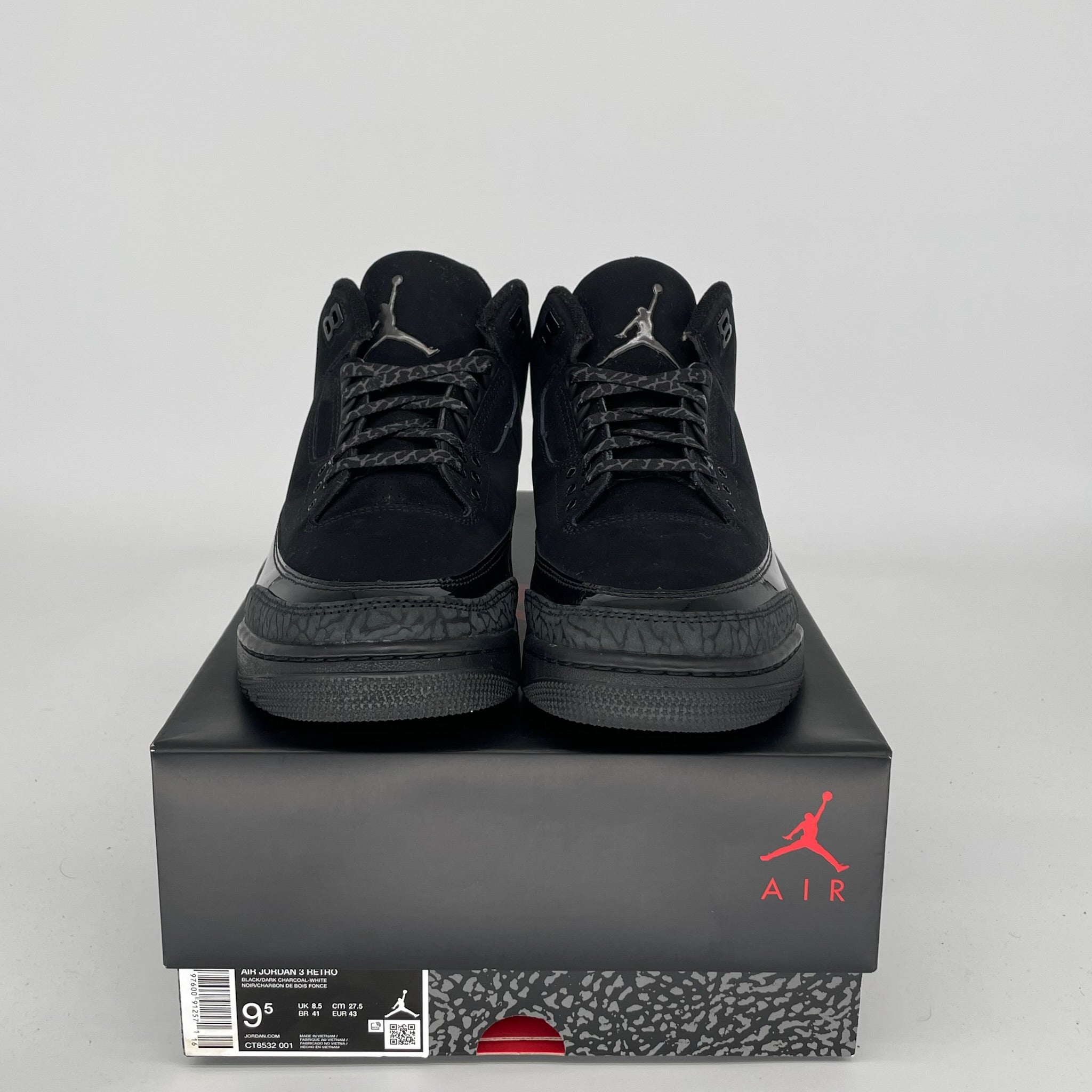AIR JORDAN 3 BLACK CAT Men's Basketball Shoes Size 9.5 - Style CT8532-001 | Retro Sneakers for Streetwear & Casual Outfits