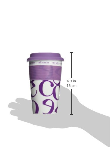 Konitz Script Collage To Stay/To Go Coffee Mugs - Purple Ceramic Travel Mug Set of 2 - Perfect for Home, Office & Outdoor Adventures