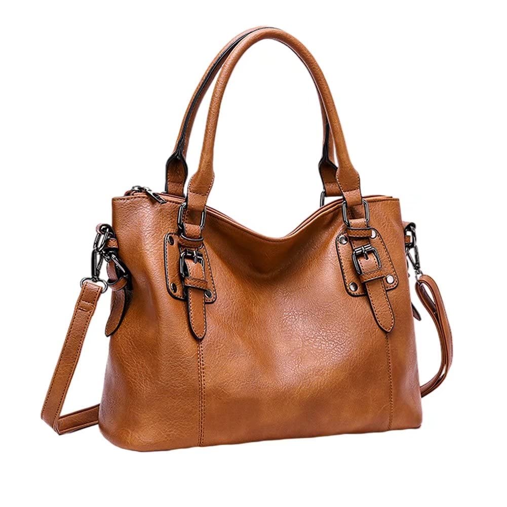 Stylish Large Tote Handbags for Women - PU Leather Shoulder Bag with Top Handle & Crossbody Strap - Perfect for Work, Travel & Daily Commute | Office Essentials, Weekend Getaway & Shopping Companion