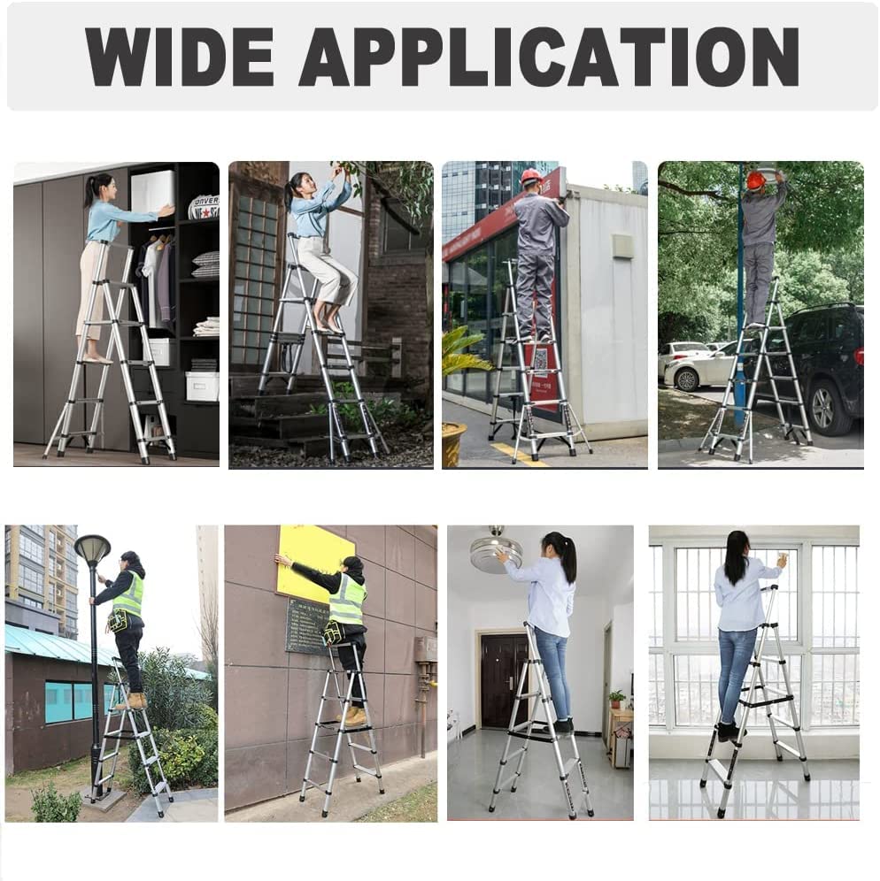 5+6 Step Aluminum Folding Ladder - 5ft+5.5ft Telescoping A-Frame Extension Ladder | Heavy Duty Collapsible Ladder for Home, Construction & Warehouse Use | Indoor & Outdoor Safety Ladder for DIY Projects, Painting & Roof Work