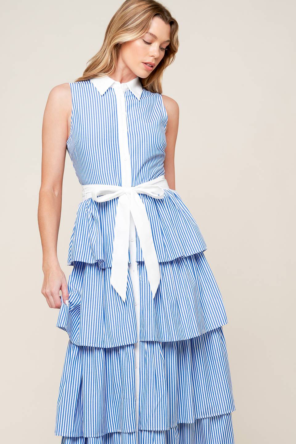 Graceful Blue & White Midi Dress - Elegant Floral Summer Dress for Women | Perfect for Beach Vacations, Garden Parties & Date Nights
