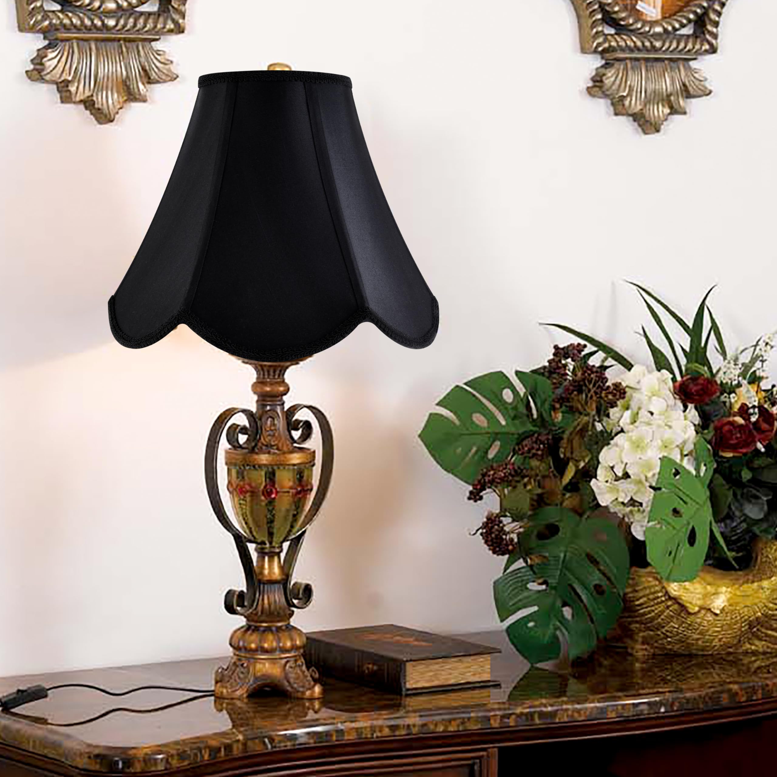 GO&SO Black Bell Lamp Shades Set of 2 - Scalloped Petal Edge Design, 6