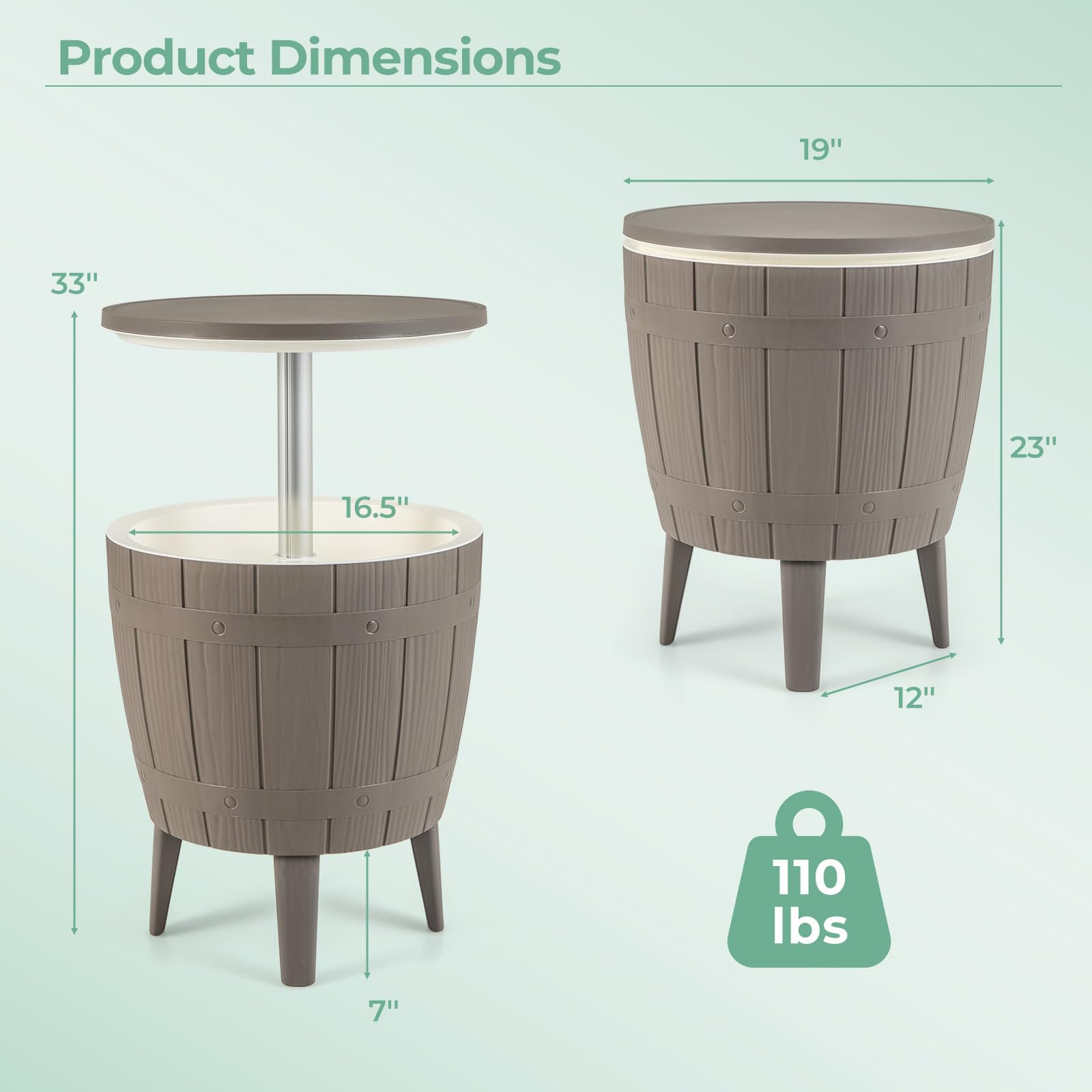 Giantex 10 Gallon Outdoor Cooler Side Table with Drainage Plug - Adjustable Height 3-in-1 Ice Cooler Cocktail Table for Beer & Wine Storage - Perfect for Patio, Deck, Pool Parties & Backyard BBQs