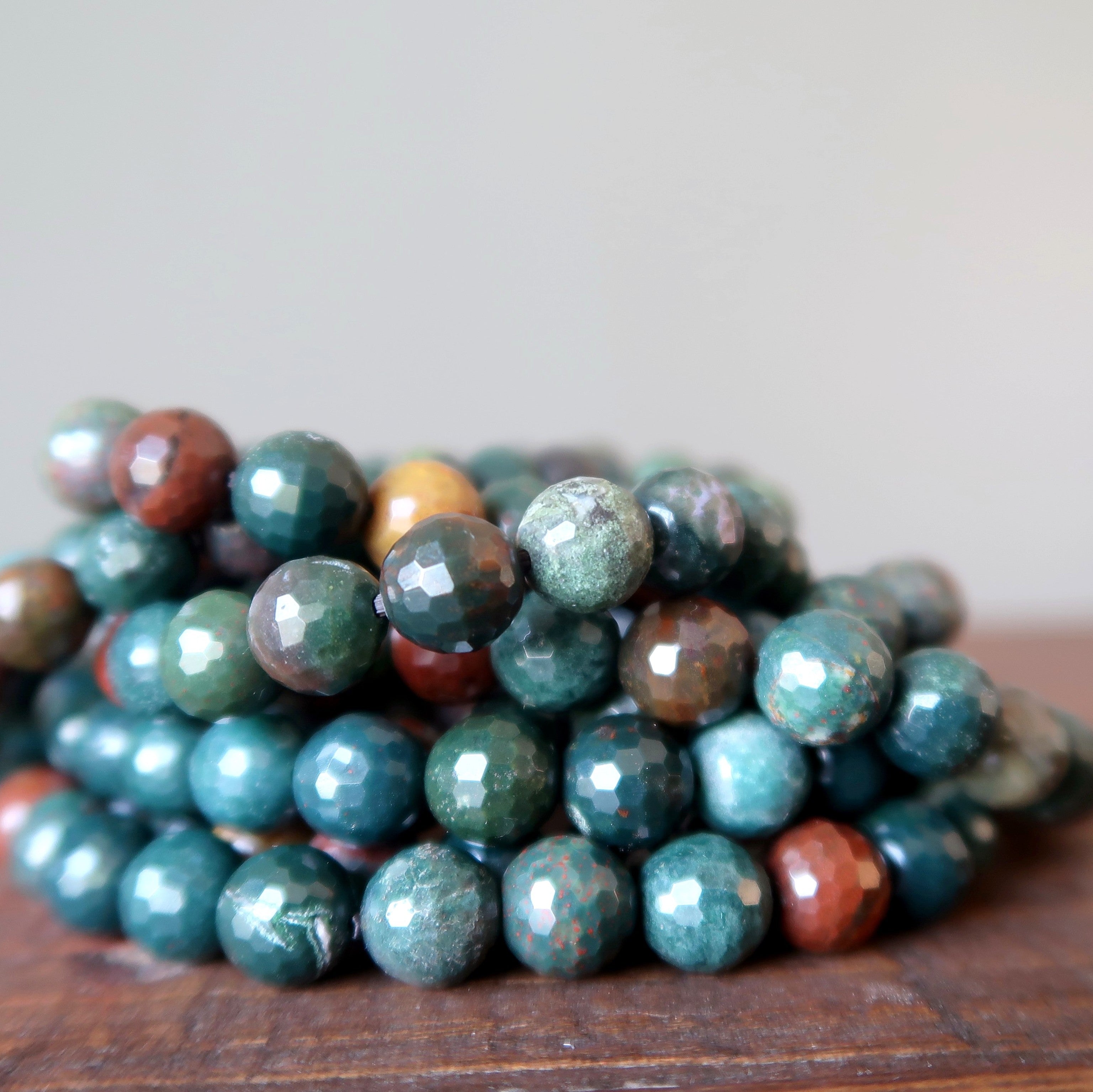 Natural Bloodstone Gemstone Bracelet - Green & Red Faceted Beads for Women | Healing Crystal Jewelry for Meditation, Energy Balancing, and Spiritual Protection