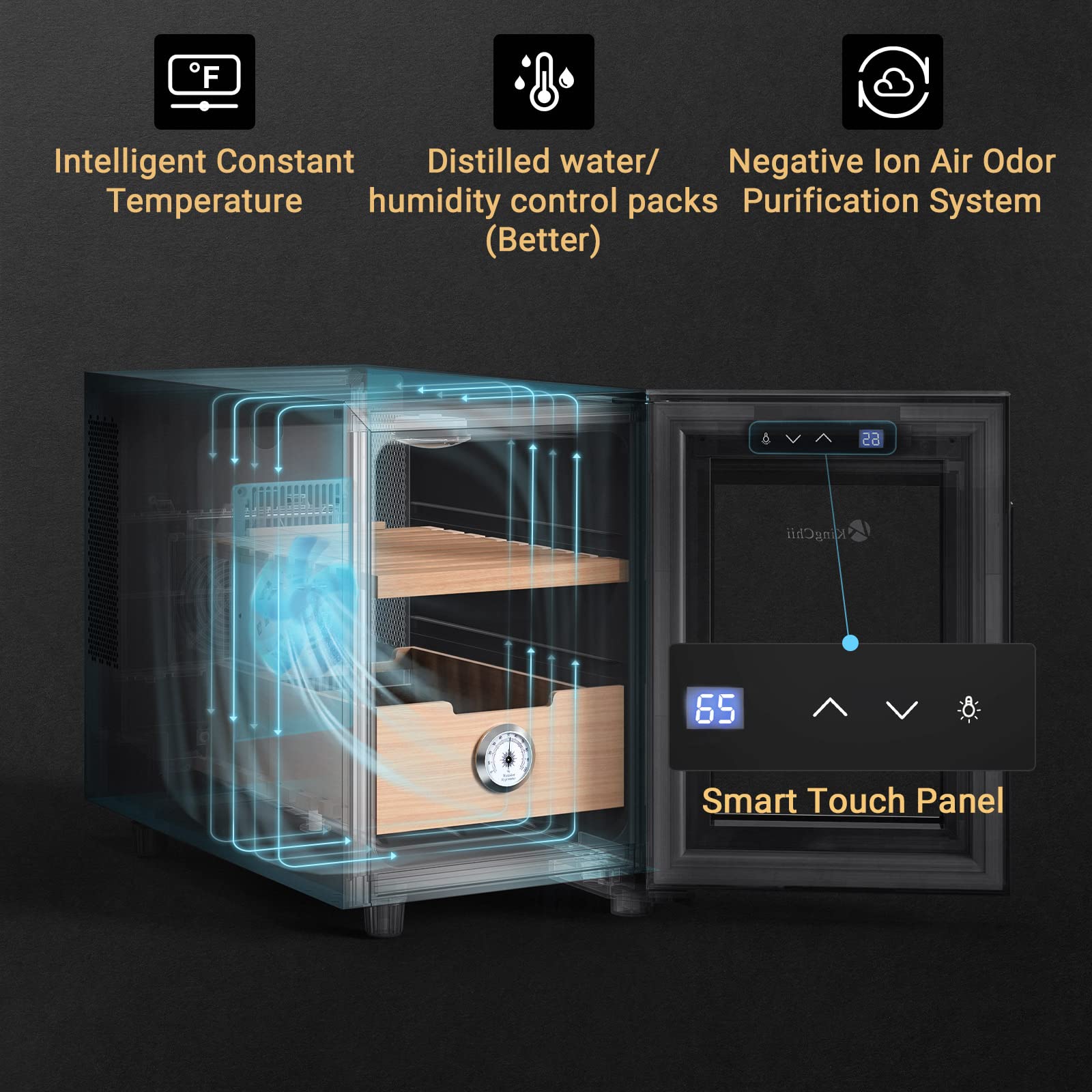 KingChii 16L Electric Cigar Humidor with Digital Temperature & Humidity Control System, Spanish Cedar Wood Shelves & Hygrometer - 2 Layer 100 Cigar Capacity - Perfect for Home, Office, or Man Cave - Ideal Father's Day Gift for Men