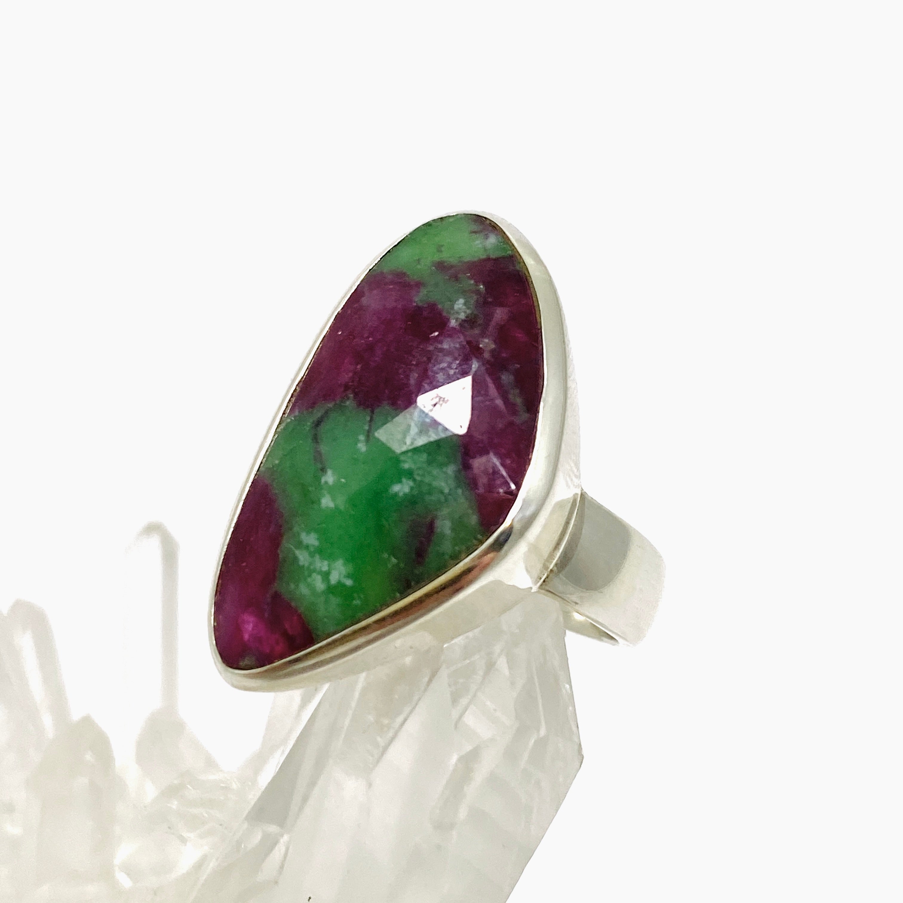 Ruby Zoisite Freeform Checkerboard Faceted Ring Size 8.5 PRGJ824 | Handmade Gemstone Jewelry for Women | Perfect for Spiritual Healing, Meditation & Boho Fashion