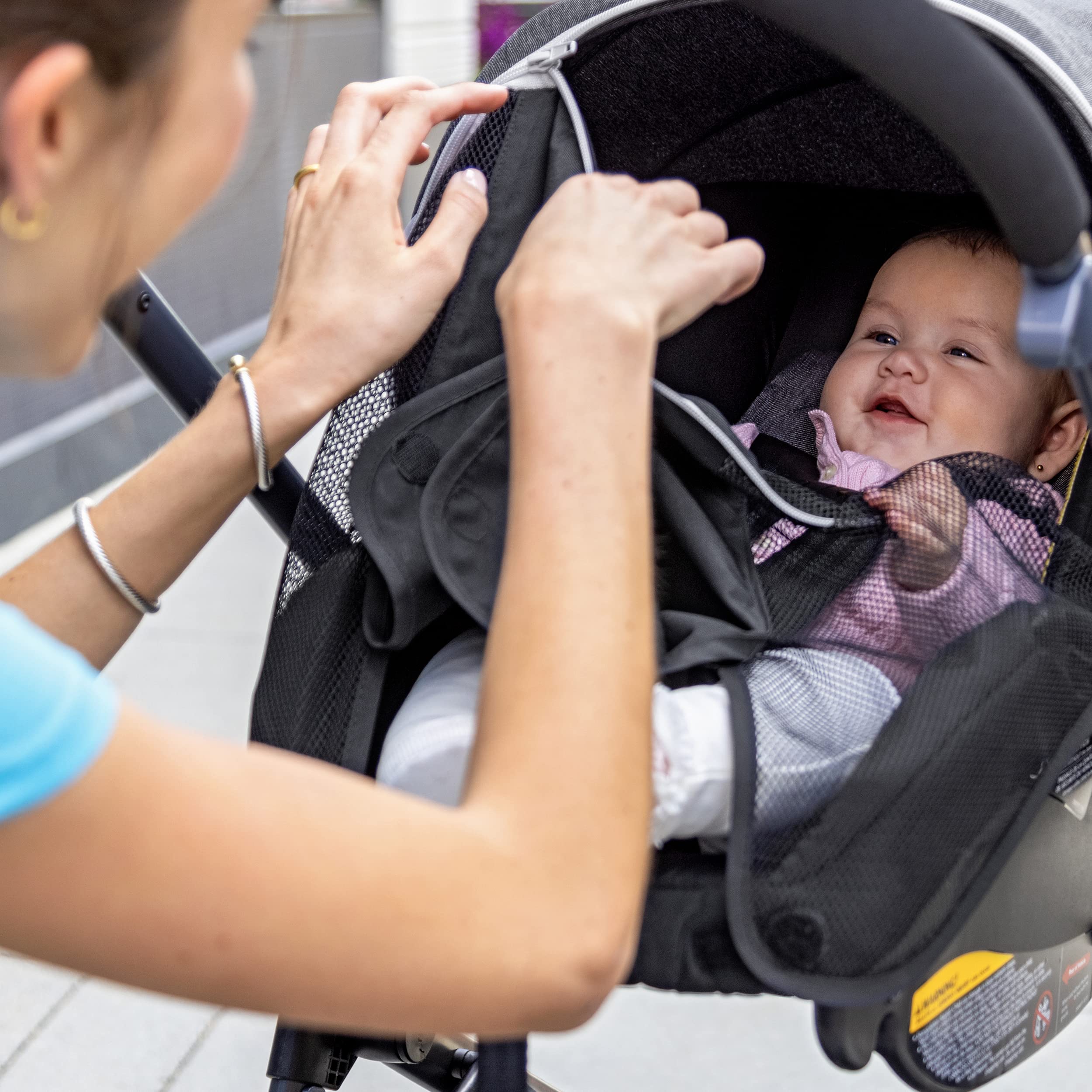 Evenflo Pivot Vizor Modular Reversible Stroller Travel System with LiteMax Infant Car Seat - 6 Adjustable Modes, Chasse Black | Lightweight Baby Stroller for Newborns to Toddlers | Perfect for Travel, Shopping & Daily Walks