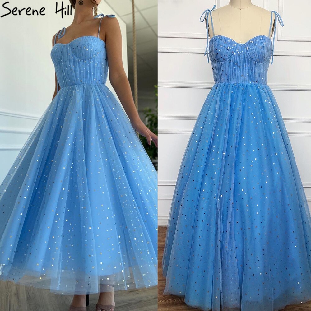 Elegant Blue A-Line Evening Dress with Tulle Detail - Sleeveless Ankle-Length Formal Gown for Women | Perfect for Prom, Cocktail Parties & Special Occasions | Serene Hill Collection 2025 LA70684