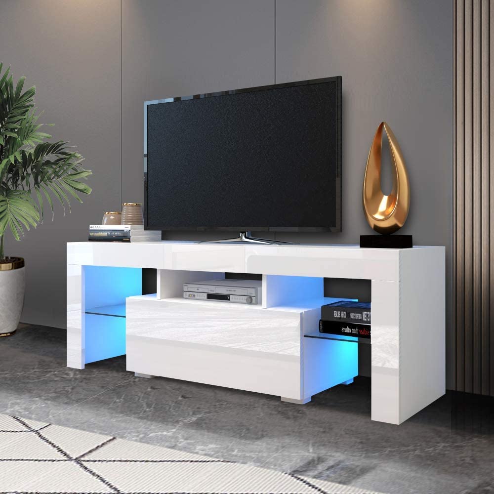 Modern TV Stand with LED Lights - Large Entertainment Center for Flat Screen TVs up to 65